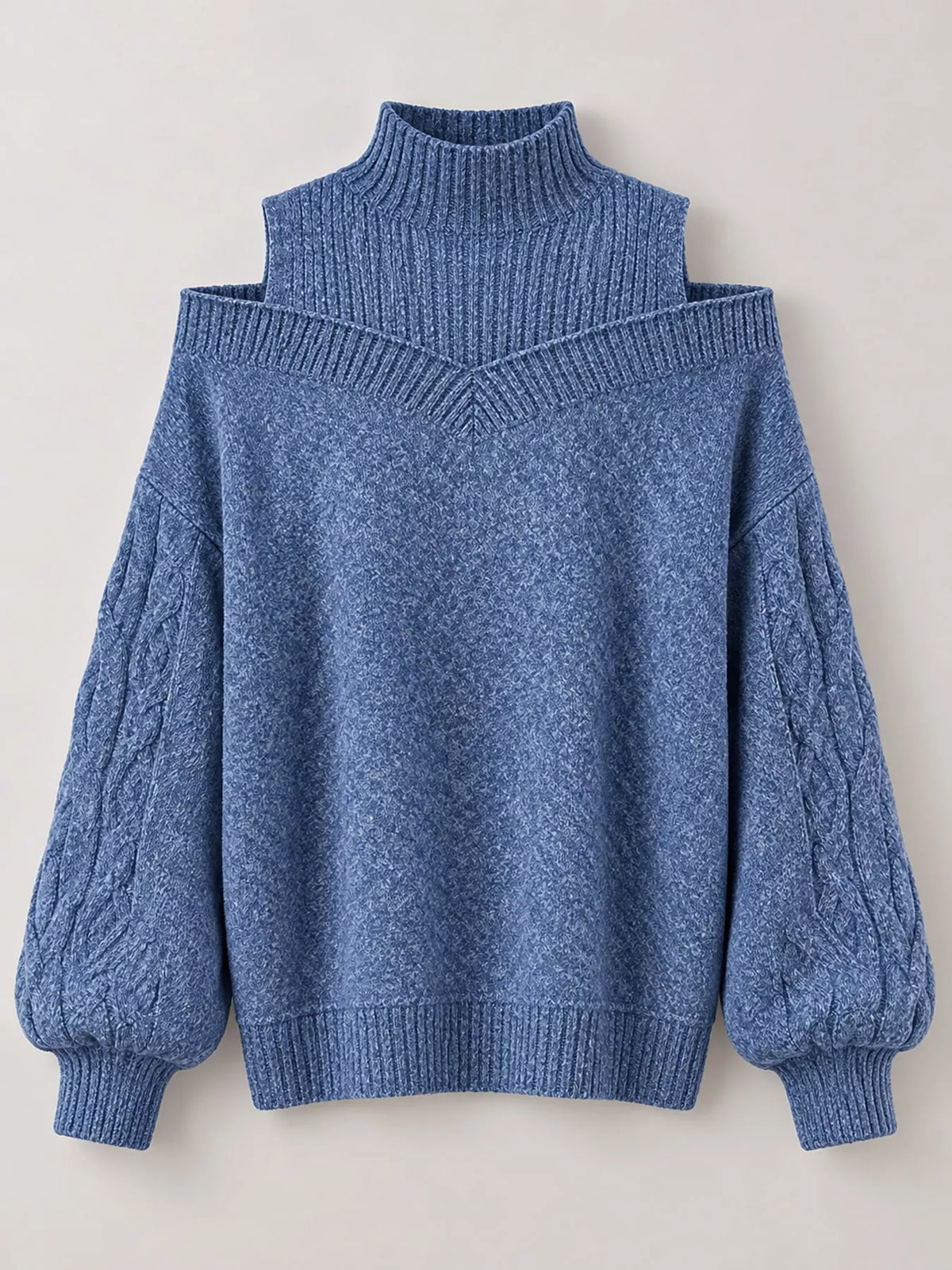 Women's Cold Shoulder Mock Neck Cable Knit Sweater – view 12