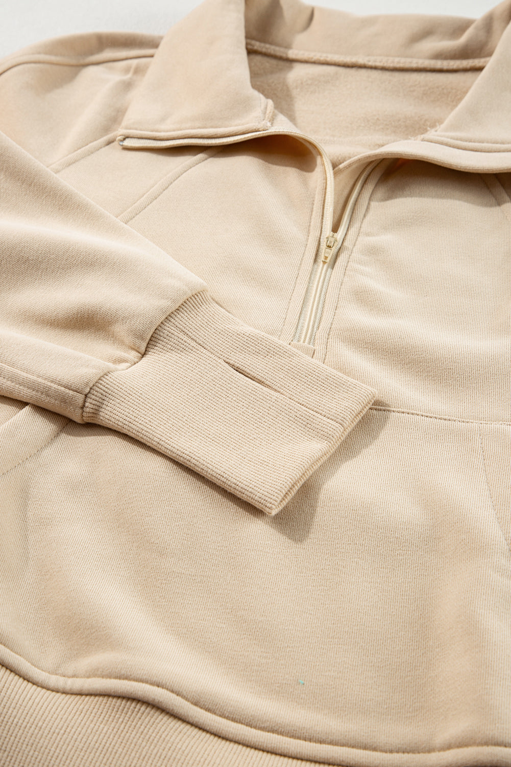 Zip Up Stand Collar Ribbed Thumbhole Sleeve Sweatshirt