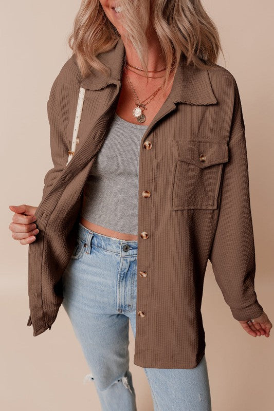 Solid Corduroy Button-Up Pocketed Shacket  Shop One Place