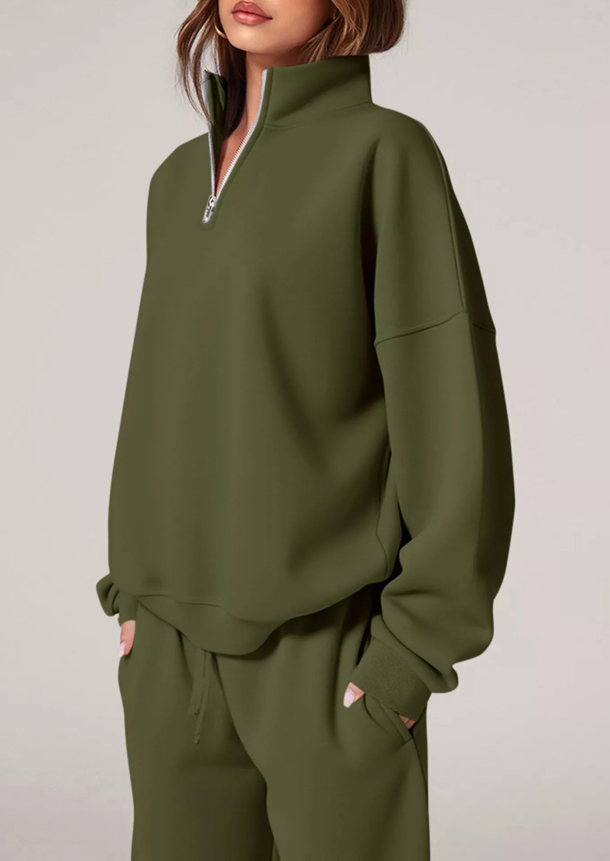 Half-Zip Sweatshirt and Wide-Leg Sweatpants Set  Shop One Place