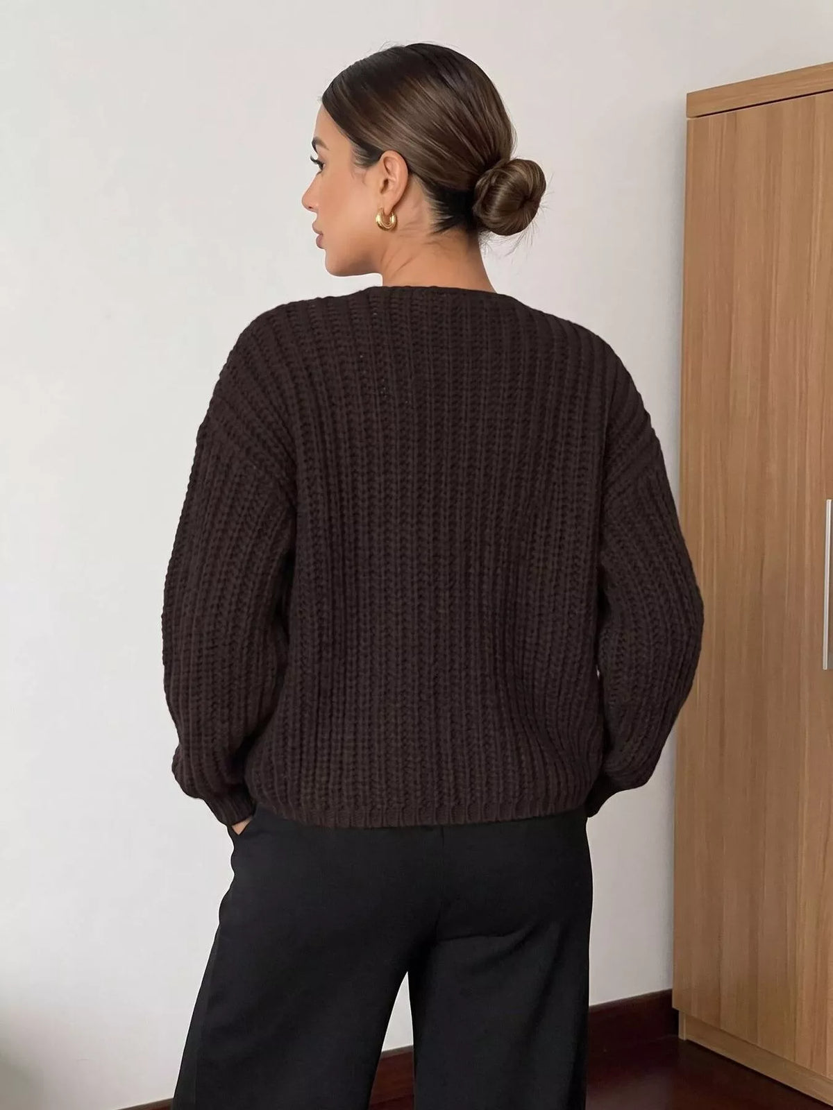 Ribbed Knit Cardigan with Gold-Tone Buttons  Shop One Place