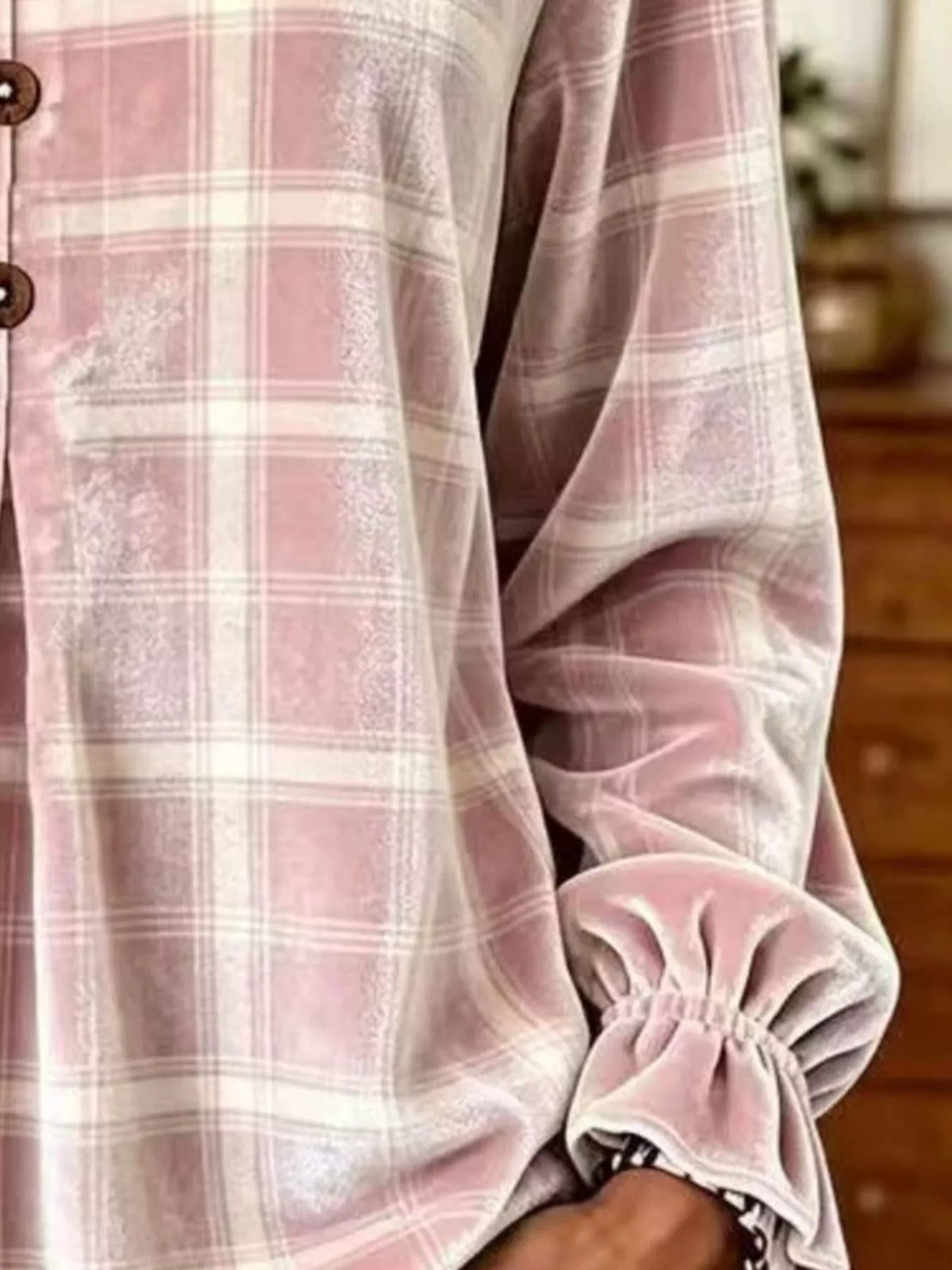 Women's Plaid Velvet Flounce Sleeve Blouse – view 4