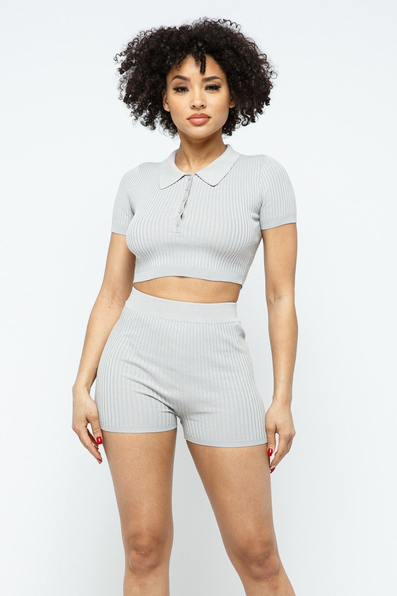 Collar Crop Top + Shorts Set  Shop One Place