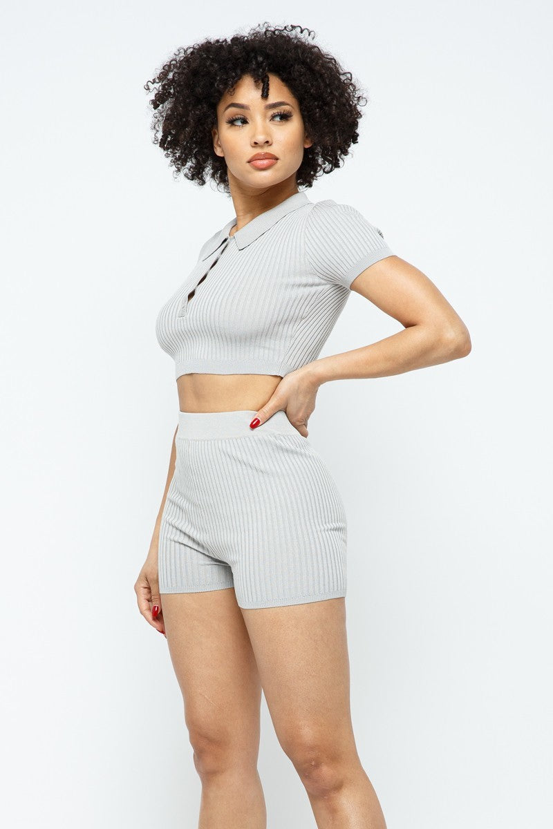 Collar Crop Top + Shorts Set  Shop One Place