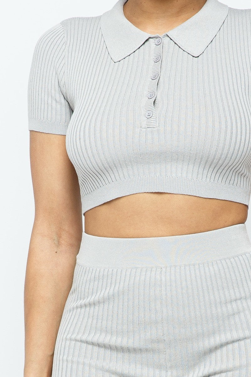 Collar Crop Top + Shorts Set  Shop One Place