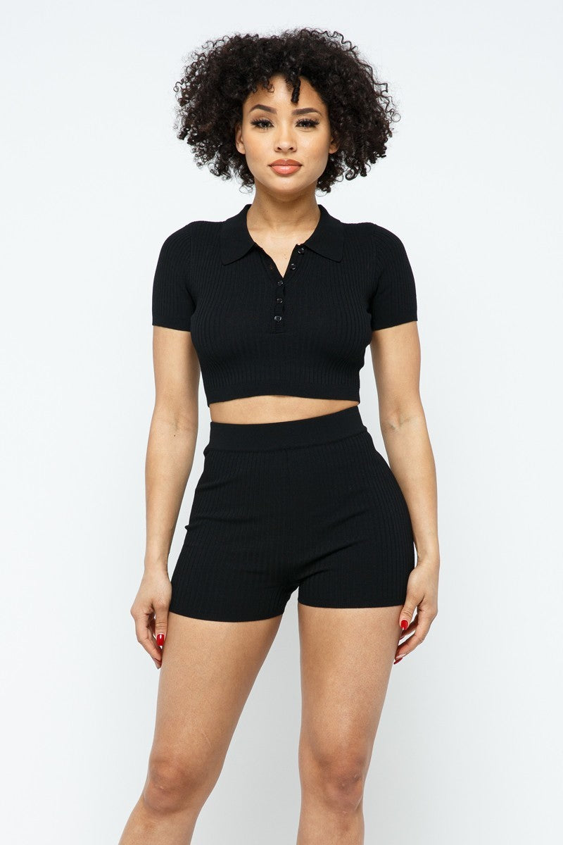 Collar Crop Top + Shorts Set  Shop One Place