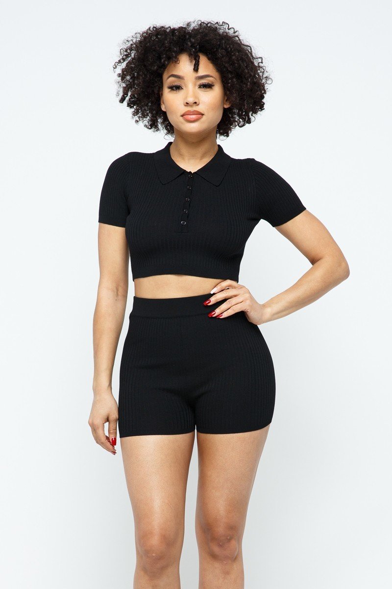 Collar Crop Top + Shorts Set  Shop One Place