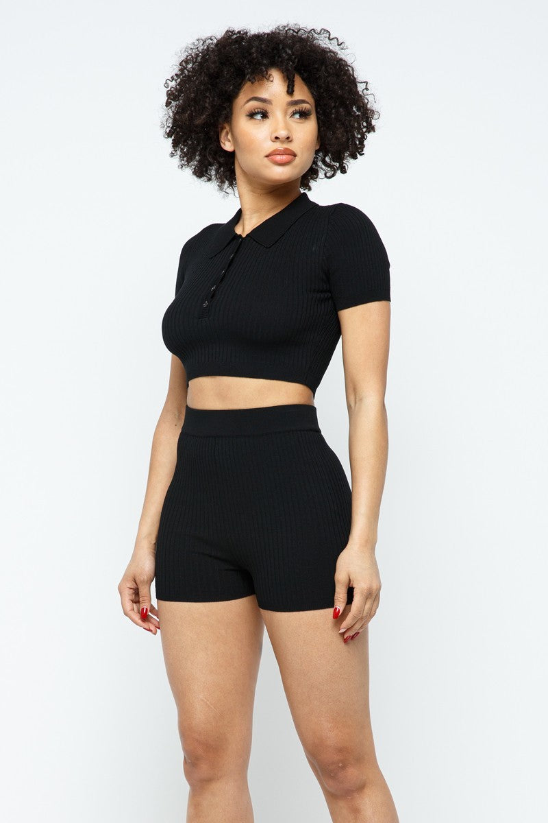 Collar Crop Top + Shorts Set  Shop One Place