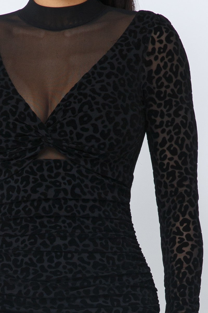 Animal Print Long Sleeve Mock Neck Mini Dress  Shop One Place