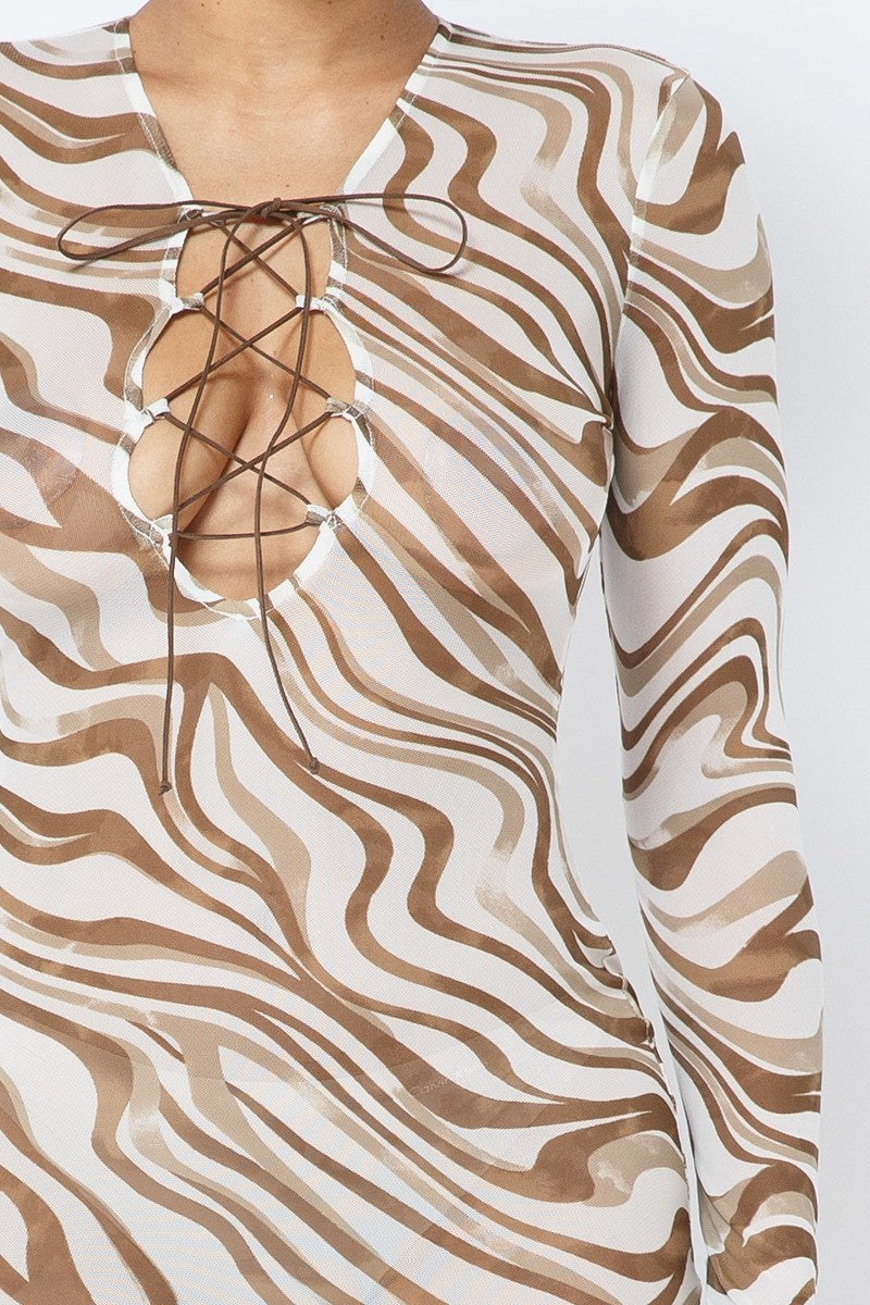 Printed Mesh Dress  Shop One Place