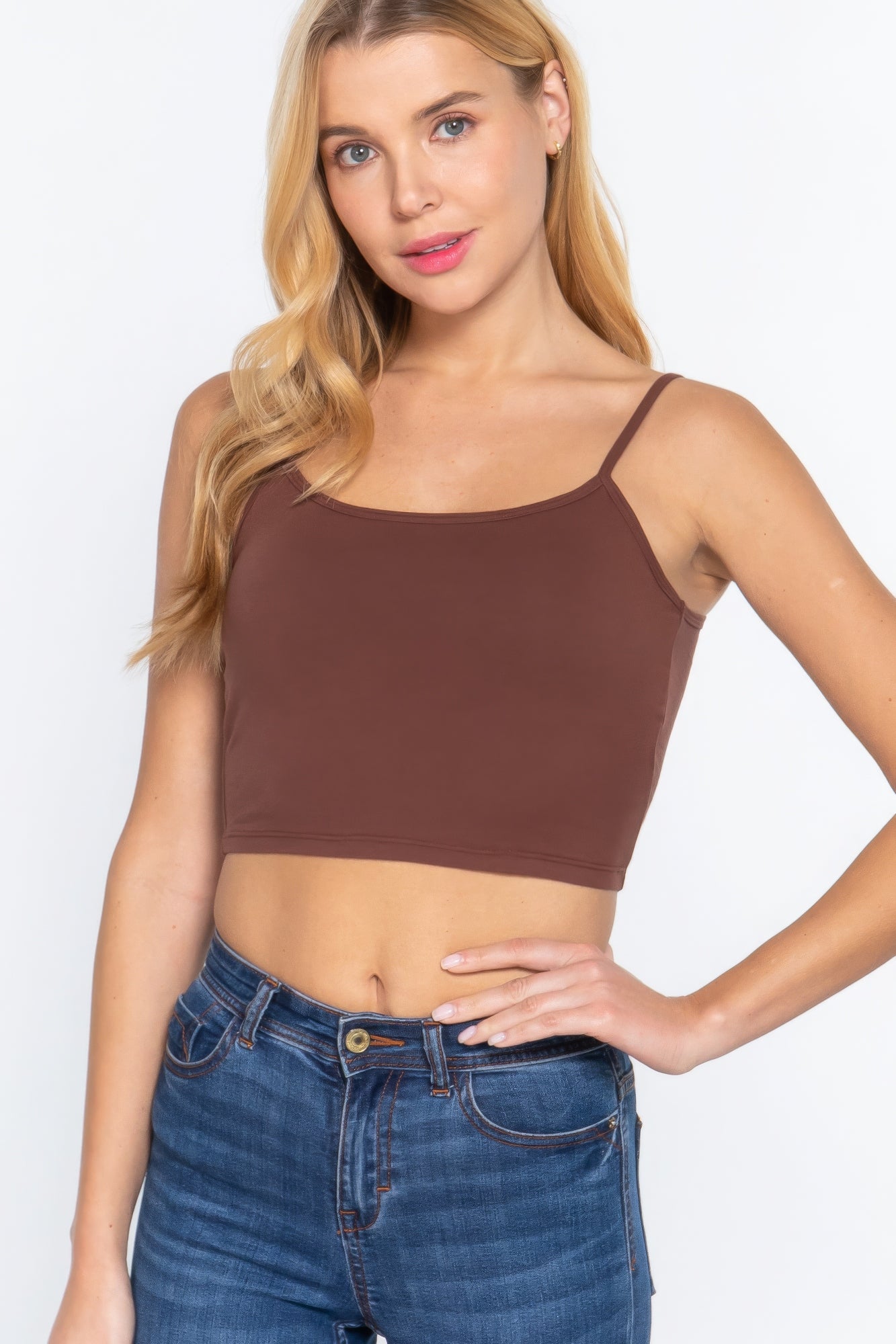 Round Neck W/removable Bra Cup Cotton Spandex Bra Top  Shop One Place