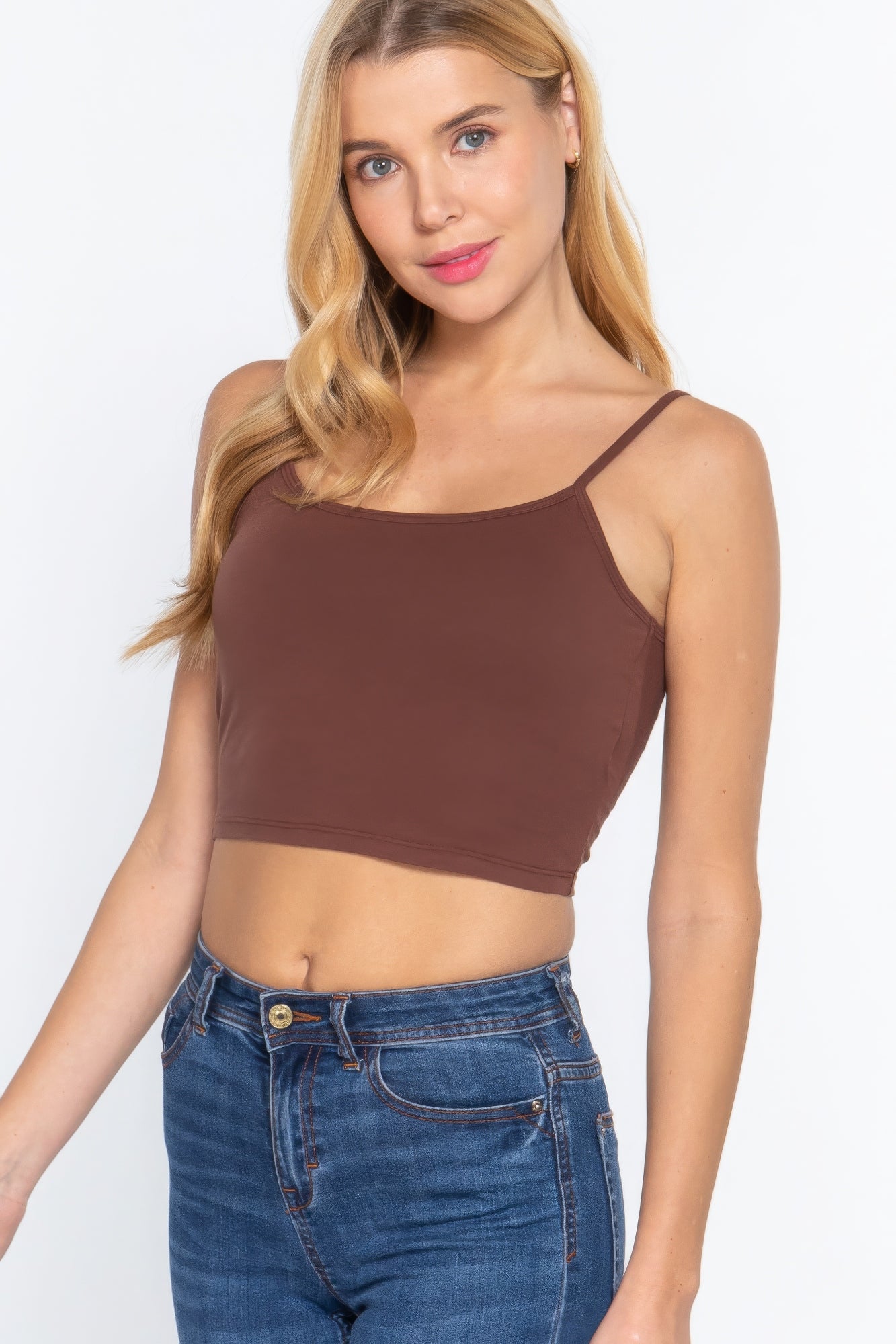 Round Neck W/removable Bra Cup Cotton Spandex Bra Top  Shop One Place