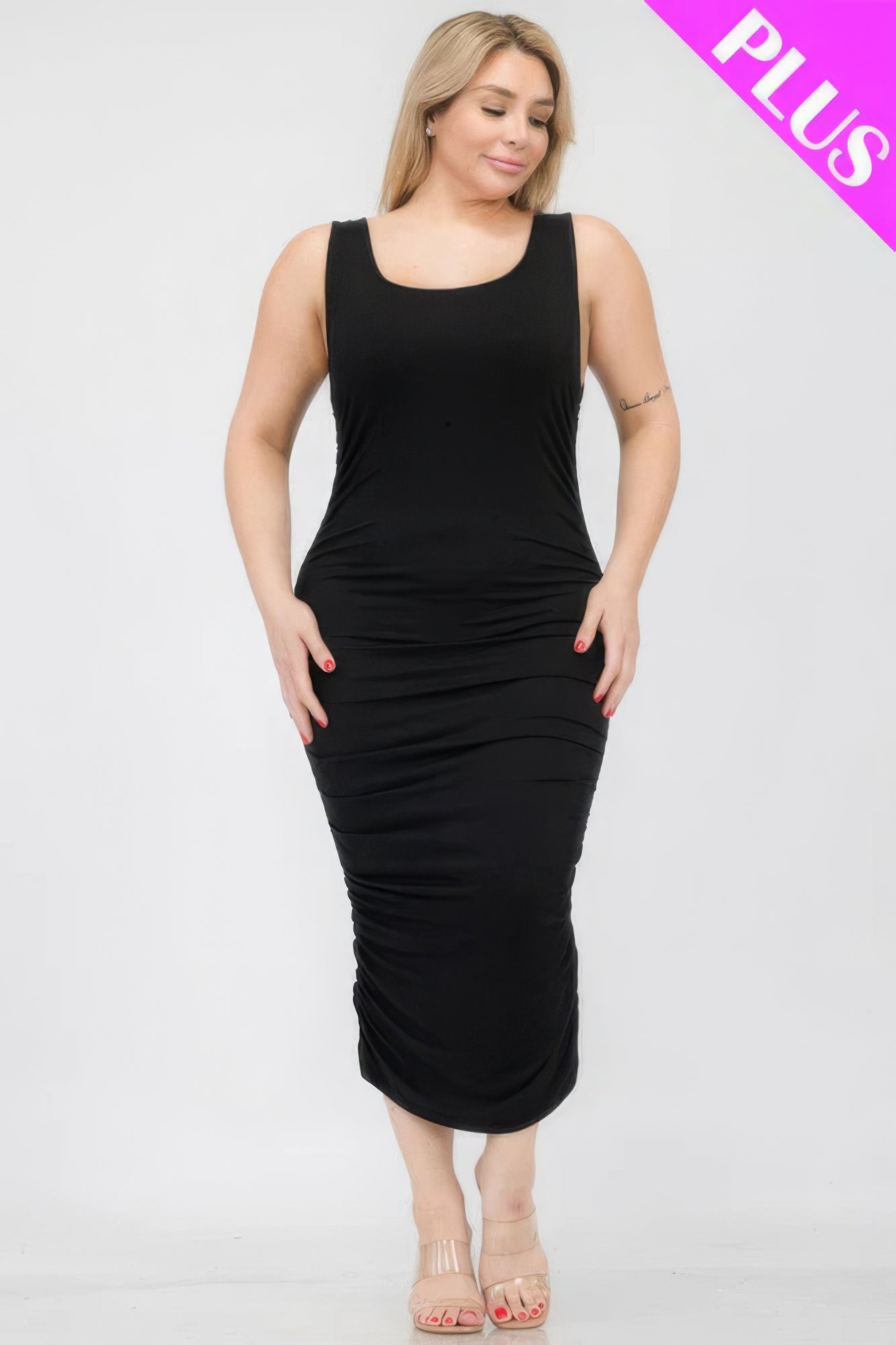 Plus Size Square Neck Ruched Bodycon Midi Dress