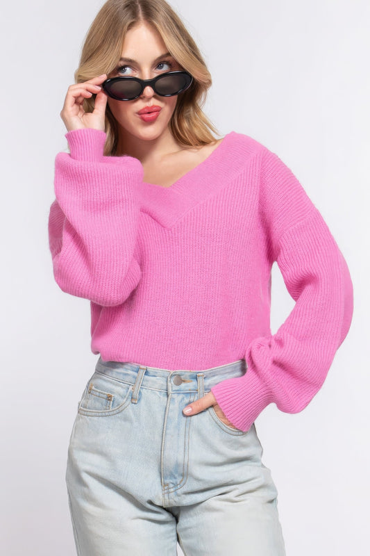 Long Slv Double V-neck Sweater  Shop One Place