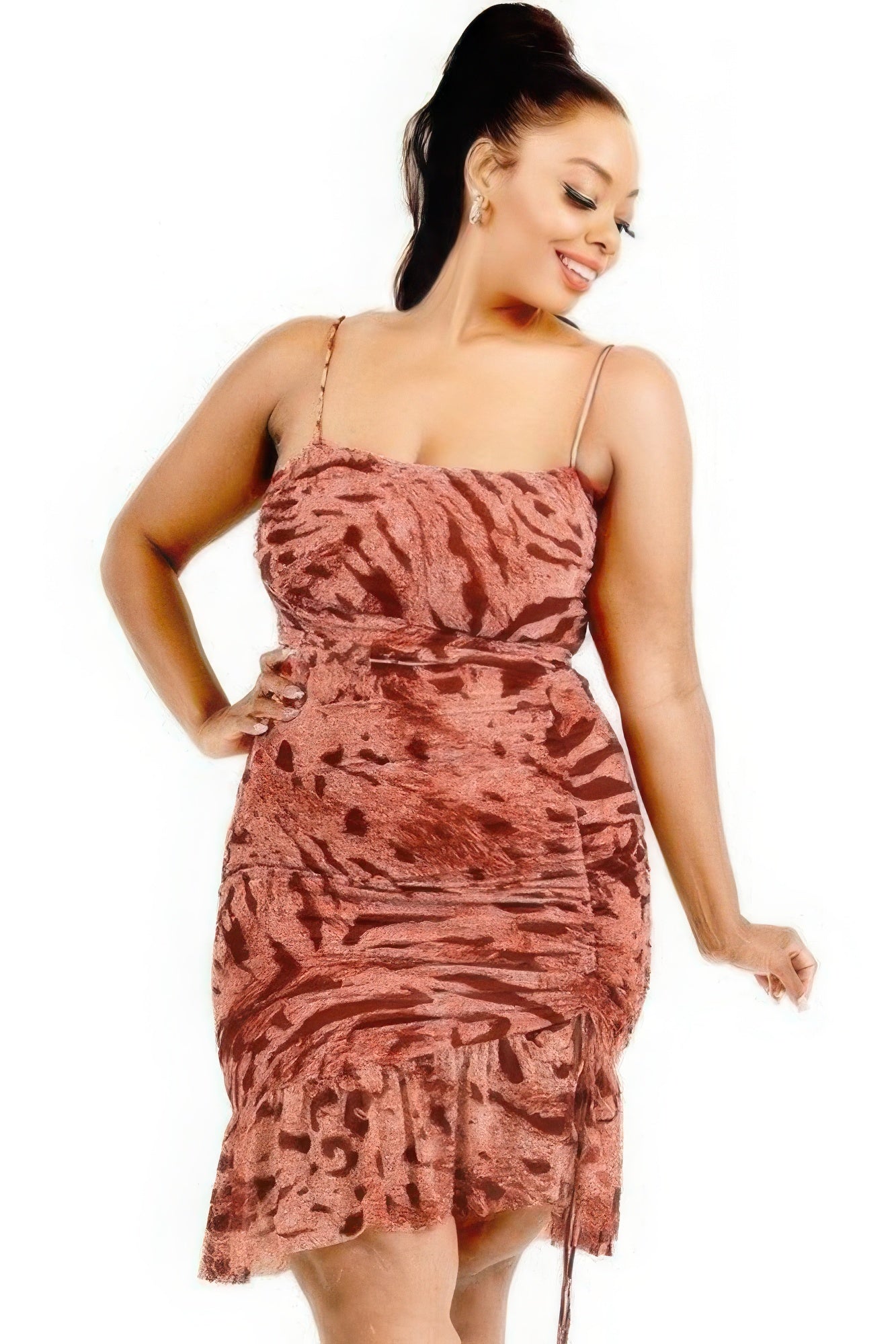 Plus wild animal print cami strap ruffle hem dress  Shop One Place