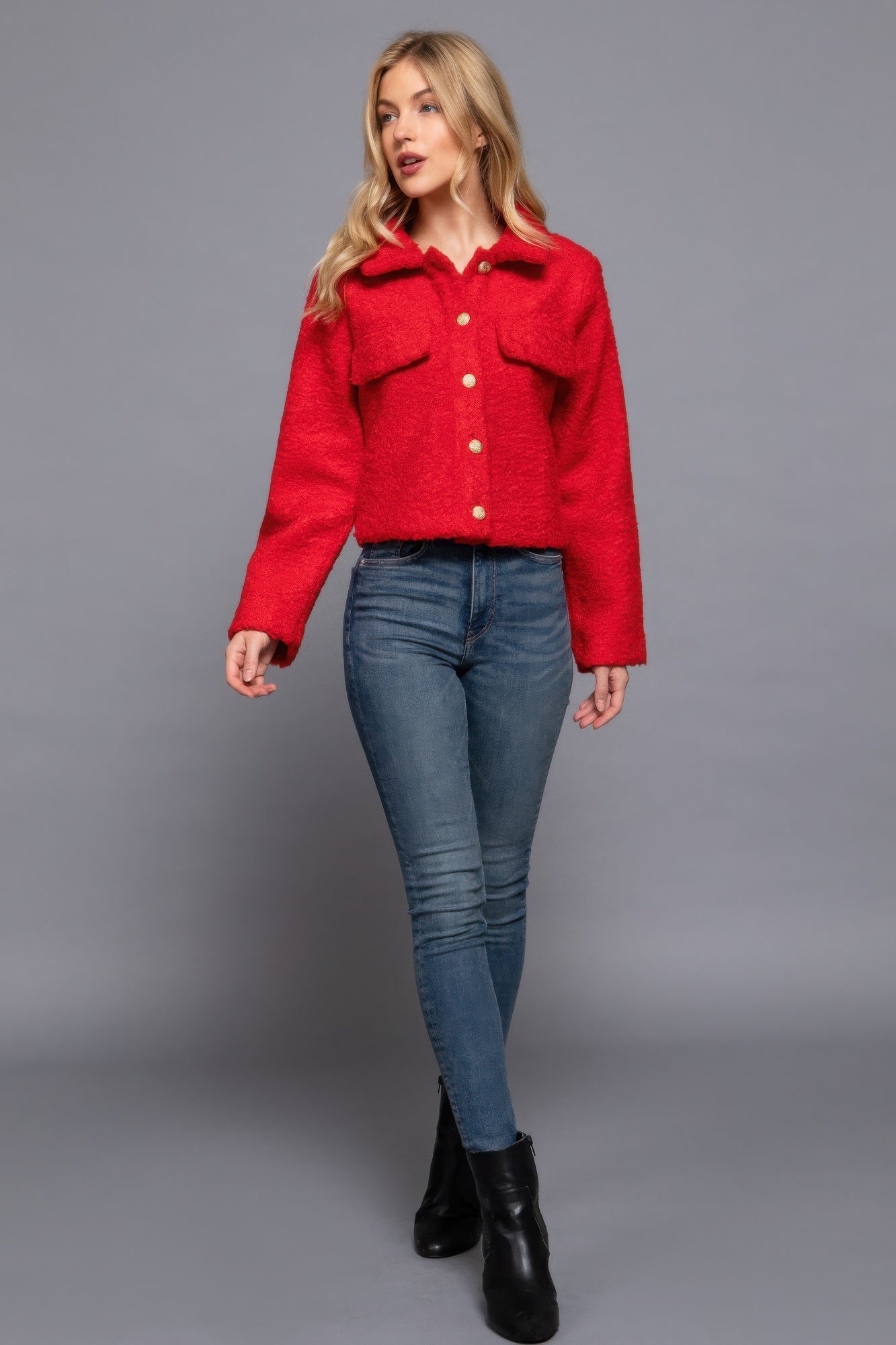 Long Slv Teddy Fleece Short Jacket