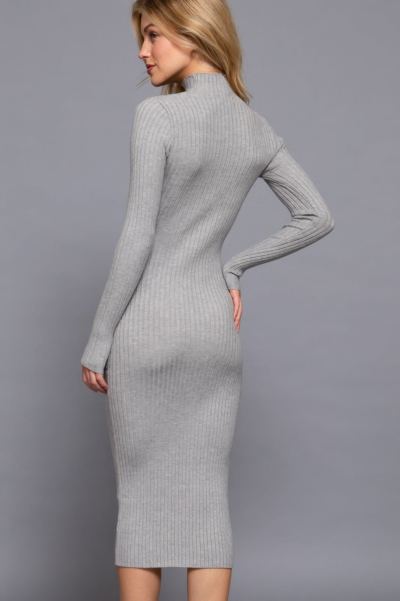 Cozy Long Sleeve High Neck Sweater Long Dress