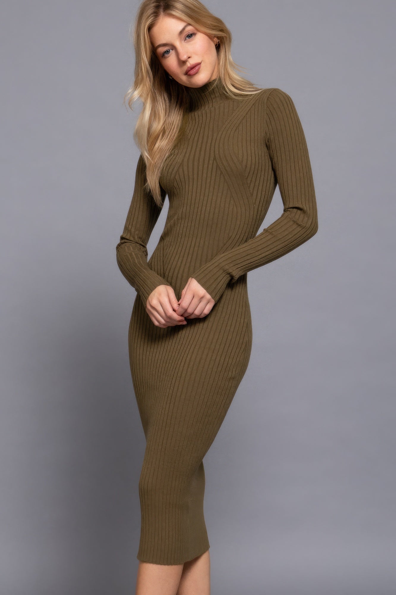 Cozy Long Sleeve High Neck Sweater Long Dress