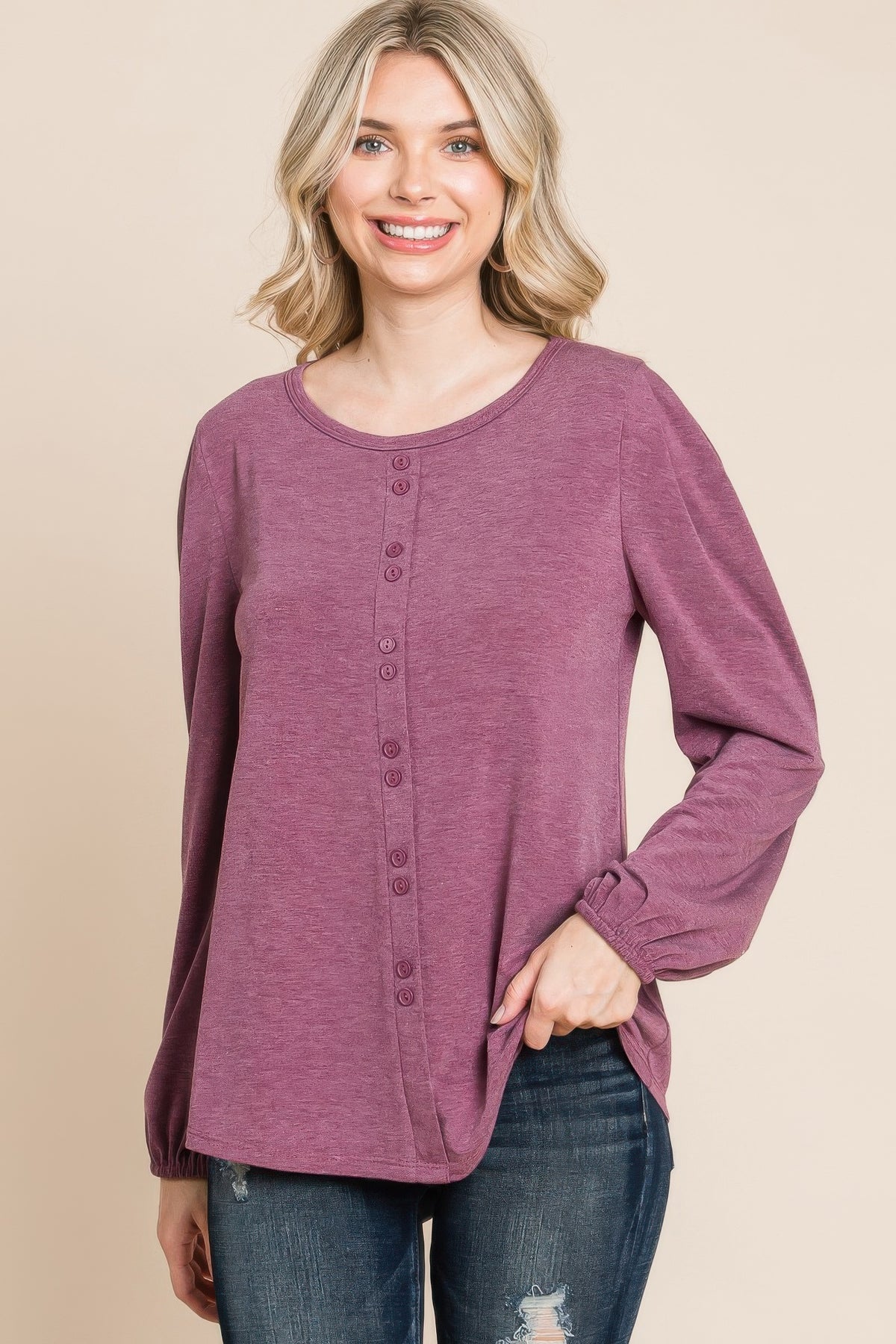 Solid Tr Spandex Long Sleeve Top  Shop One Place