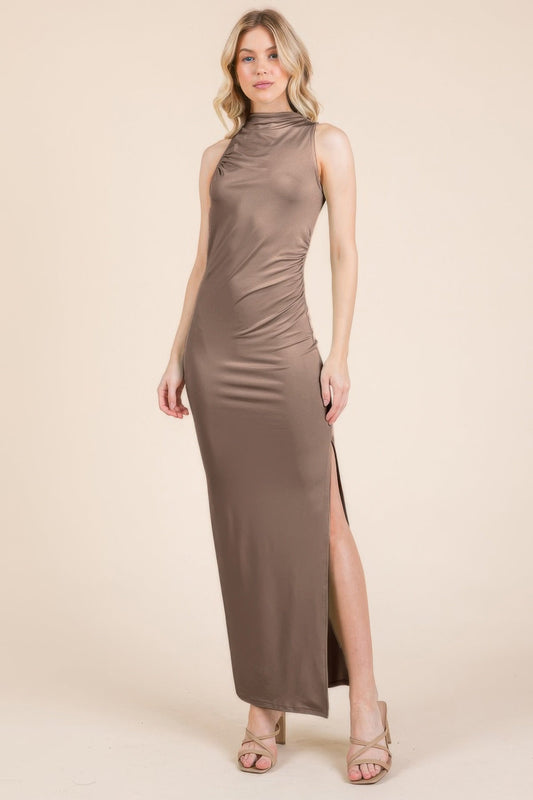 Back Cut Out Side Shirring Side Slit Maxi Dress  Shop One Place