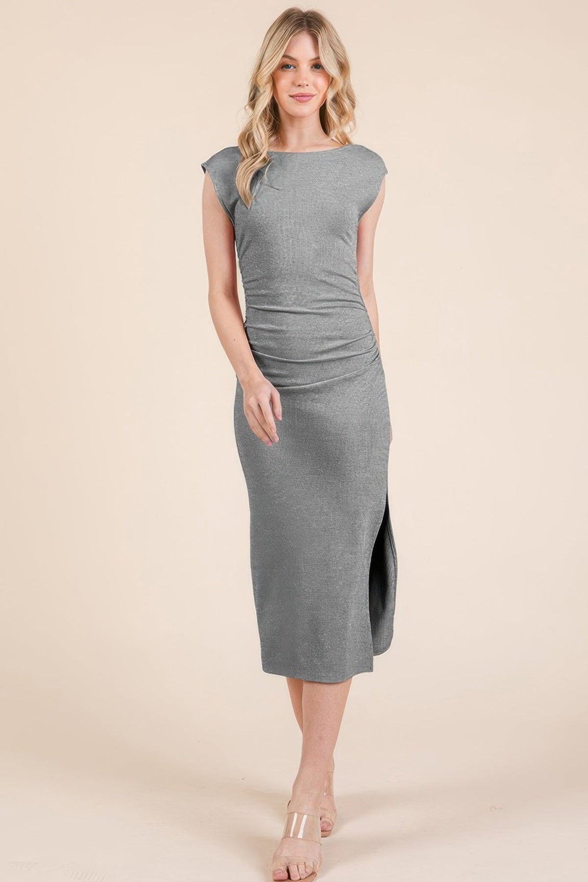 Cap Sleeve Boatneck Open Back Midi Dress  Shop One Place