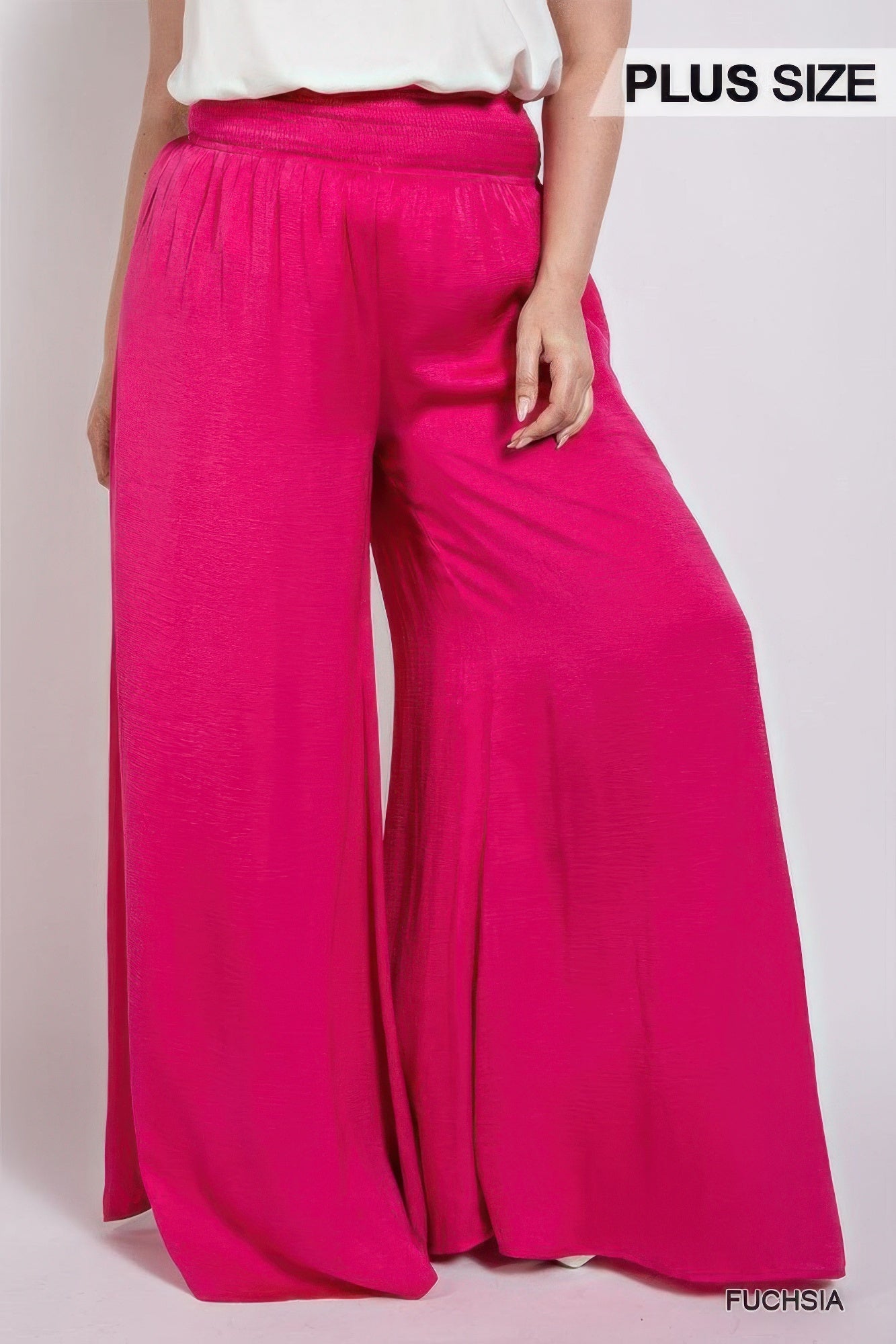 Washed Satin Wide Pants With Waist Smocked  Shop One Place