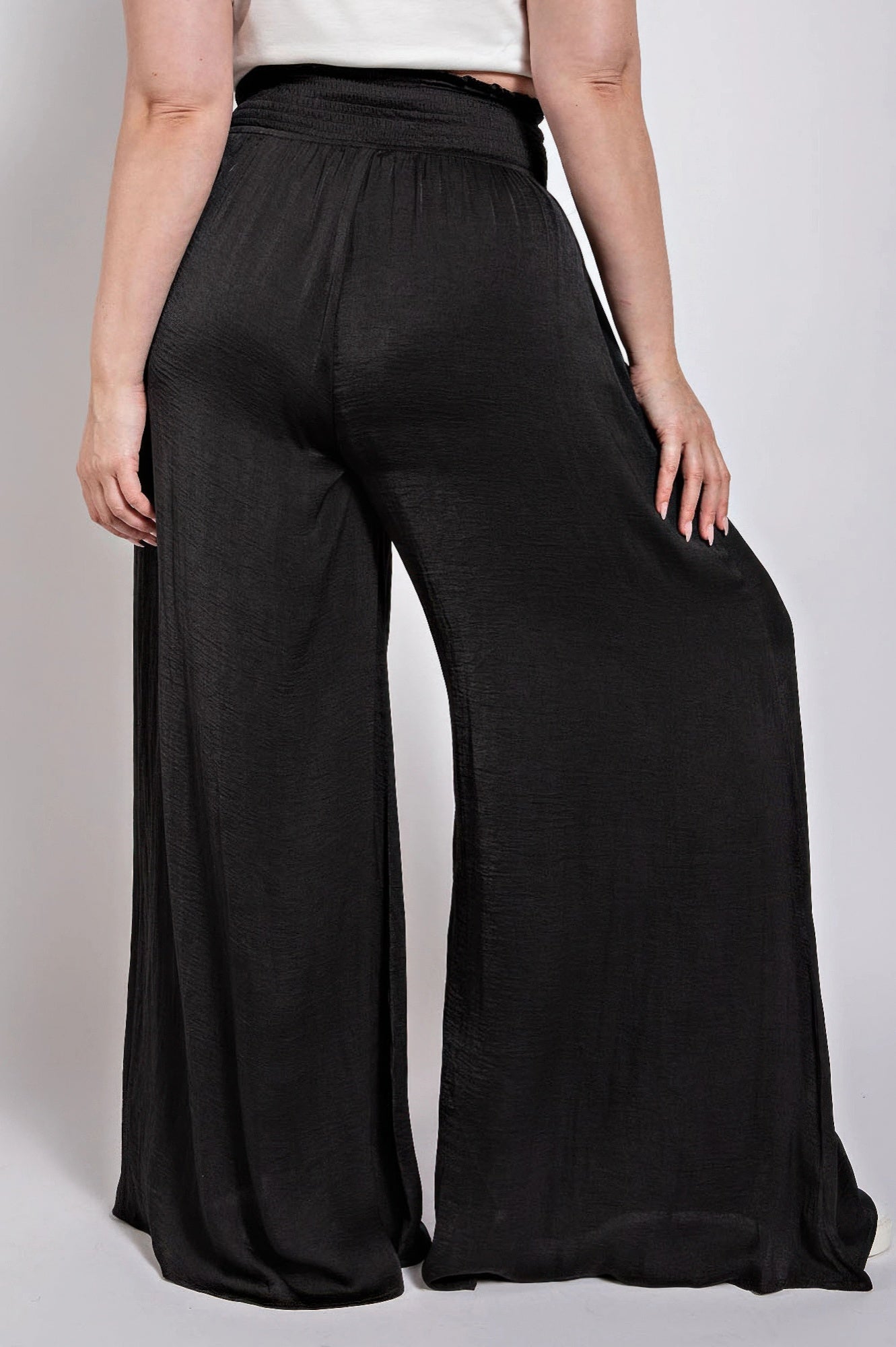Washed Satin Wide Pants With Waist Smocked  Shop One Place