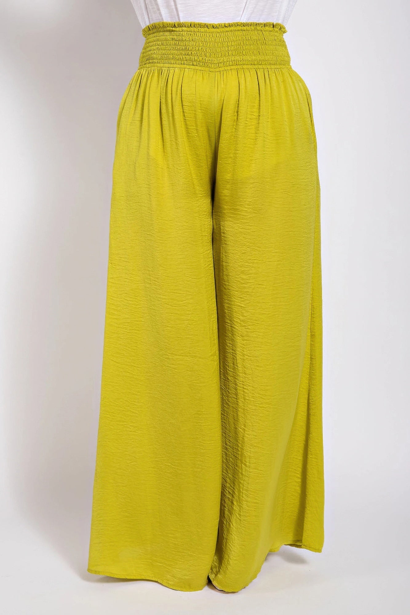 Washed Satin Wide Pants With Waist Smocked  Shop One Place