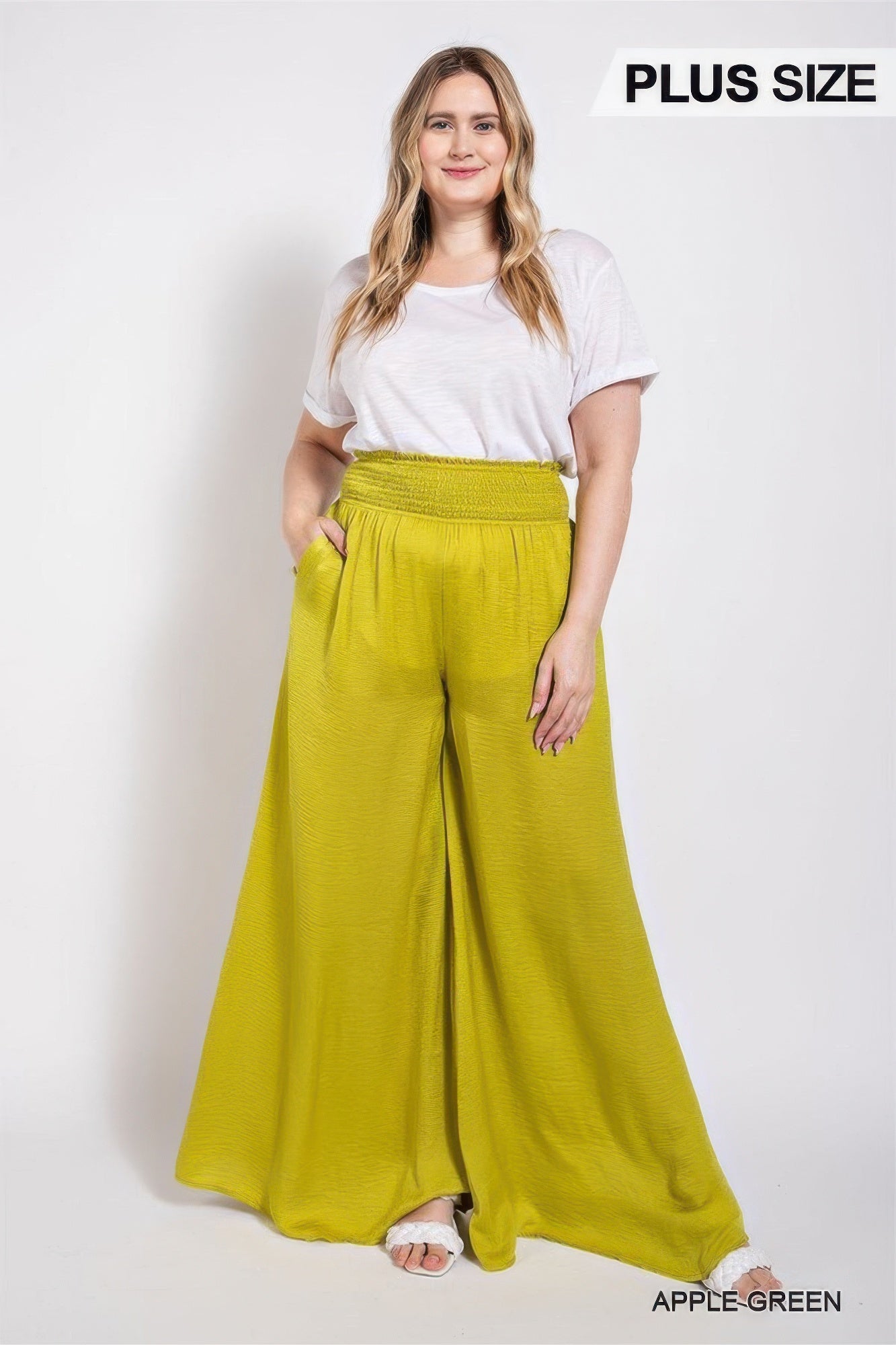 Washed Satin Wide Pants With Waist Smocked  Shop One Place