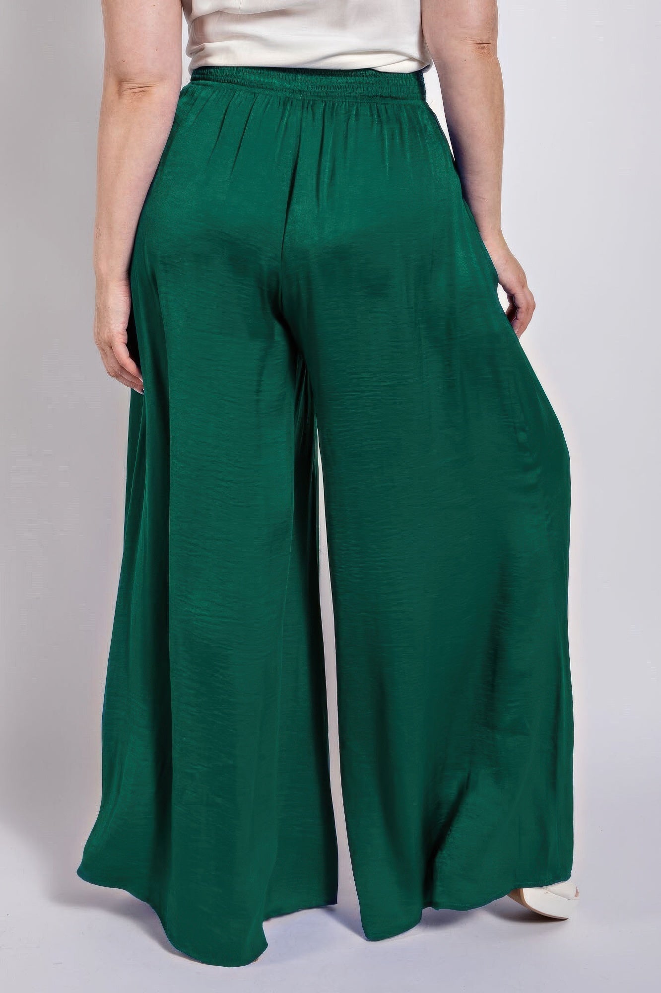 Washed Satin Wide Pants With Waist Smocked  Shop One Place