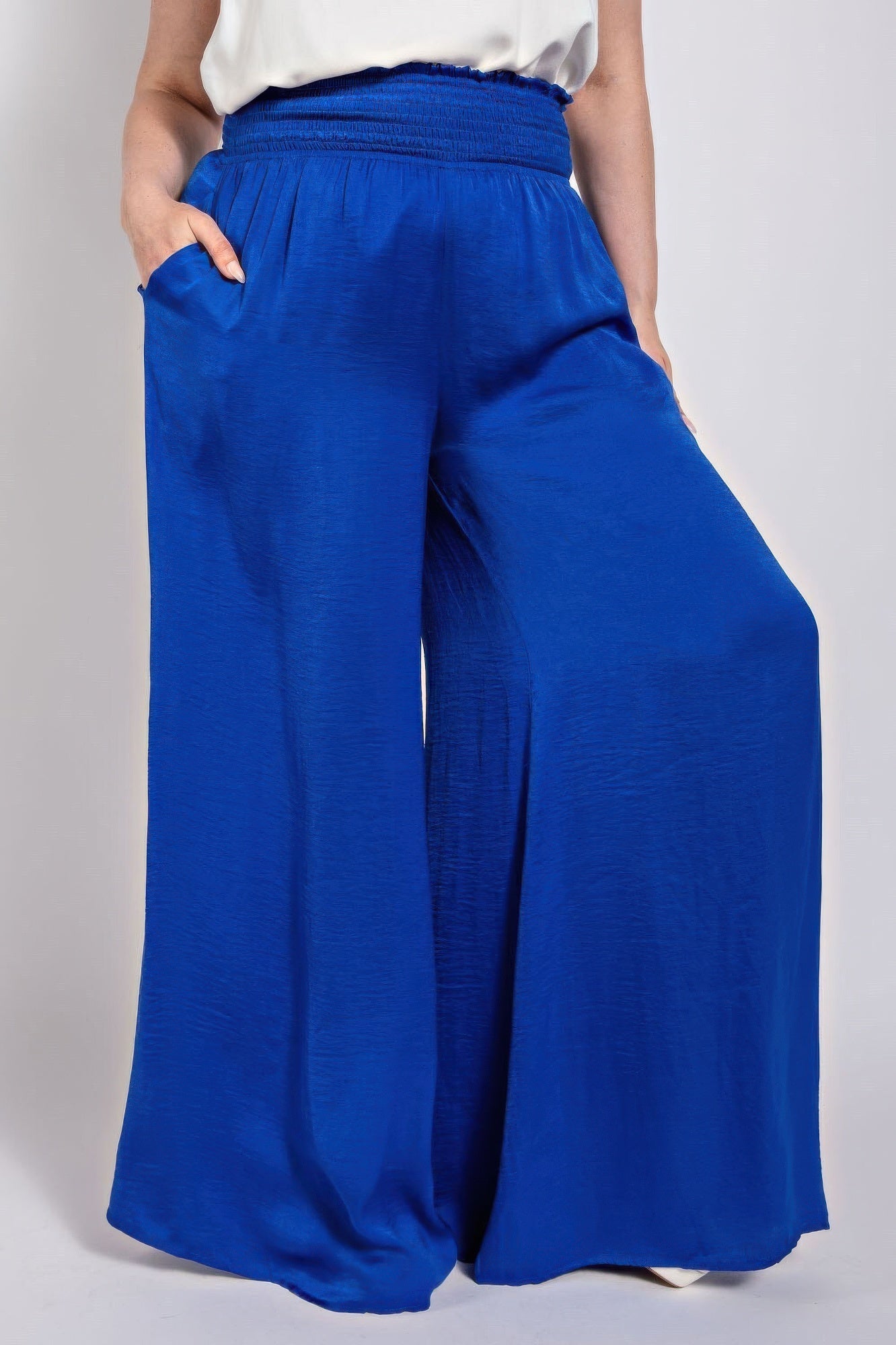 Washed Satin Wide Pants With Waist Smocked  Shop One Place