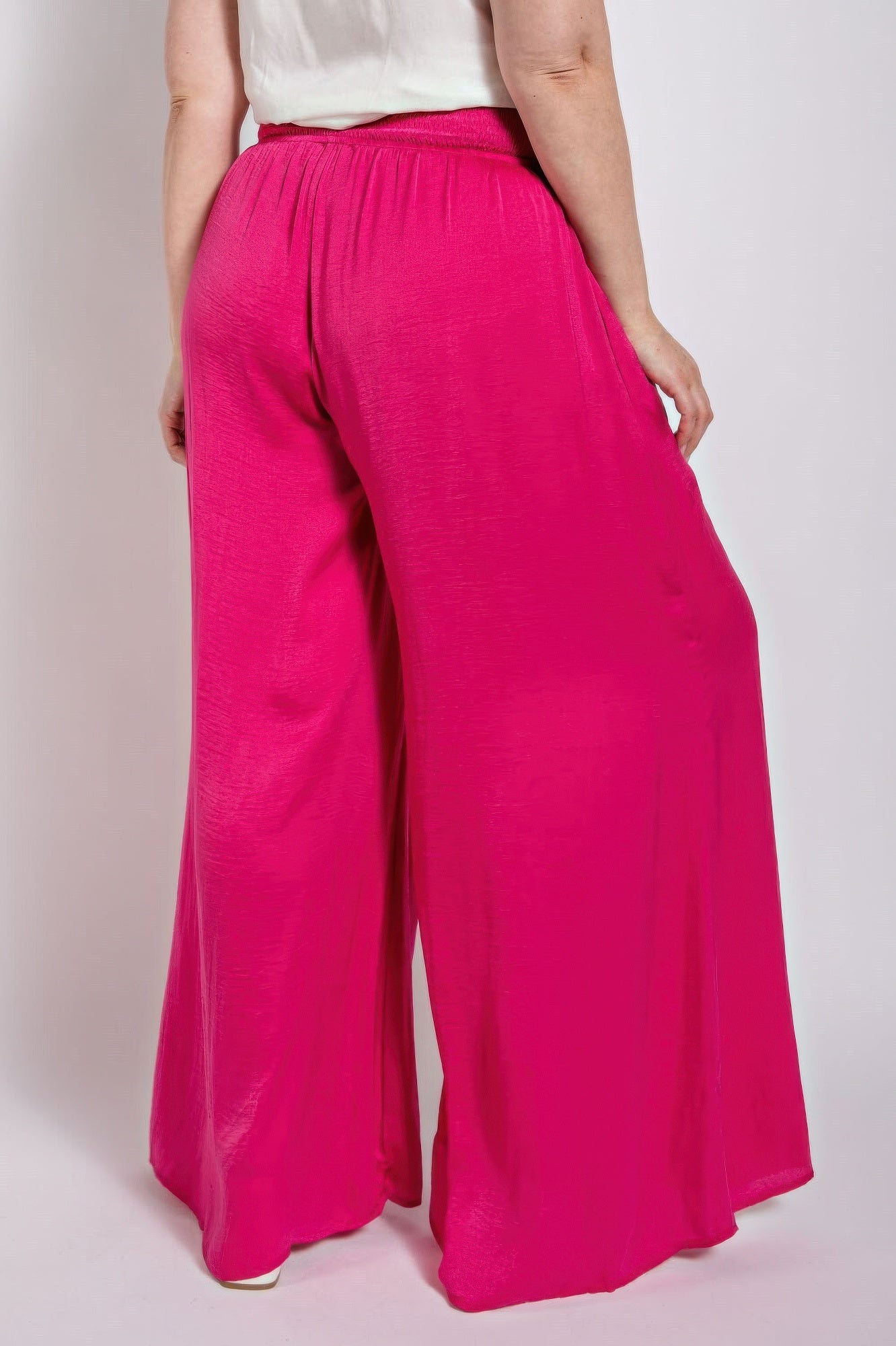 Washed Satin Wide Pants With Waist Smocked  Shop One Place