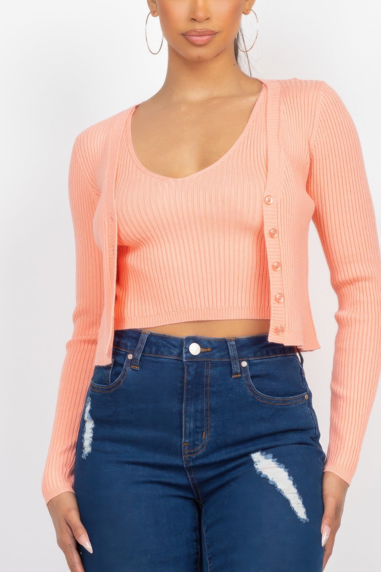 Crop Tank Top & Cardigan Sweater Set  Shop One Place