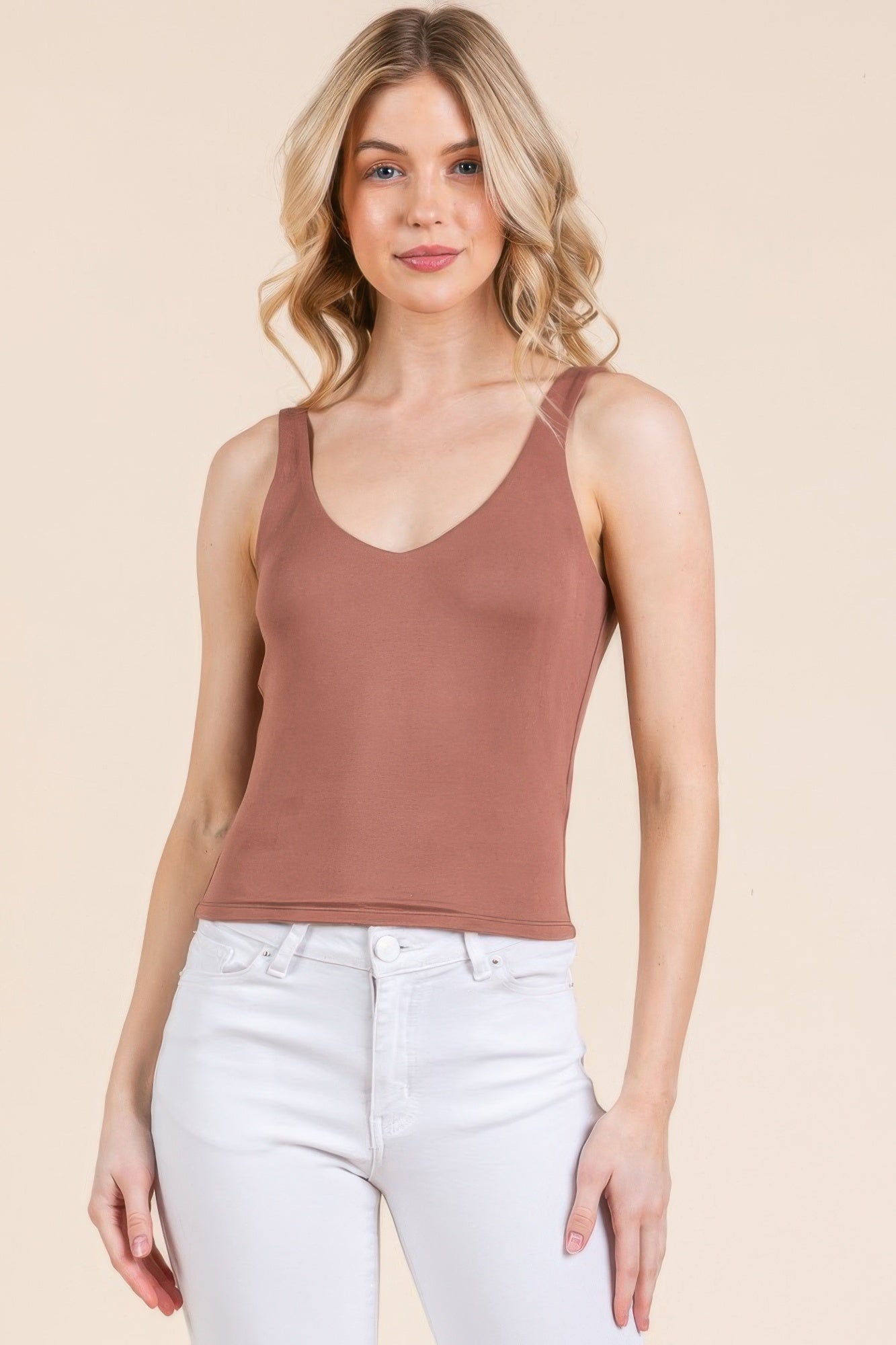 V-neck Basic Double Layers Tank Top  Shop One Place