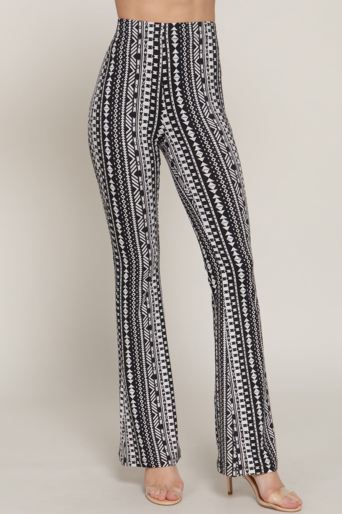 Waist Elastic Slim Flare Print Pants  Shop One Place
