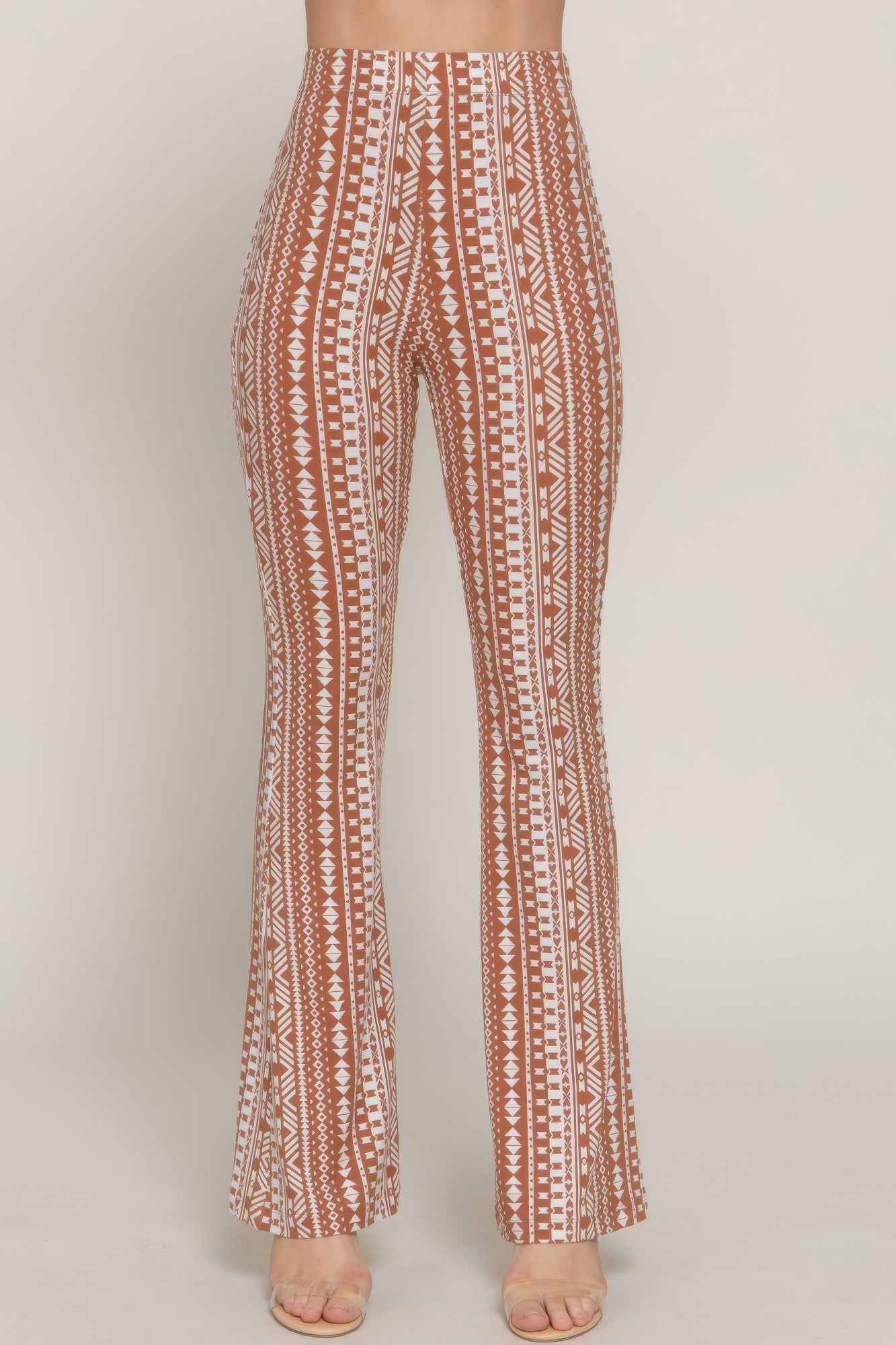 Waist Elastic Slim Flare Print Pants  Shop One Place