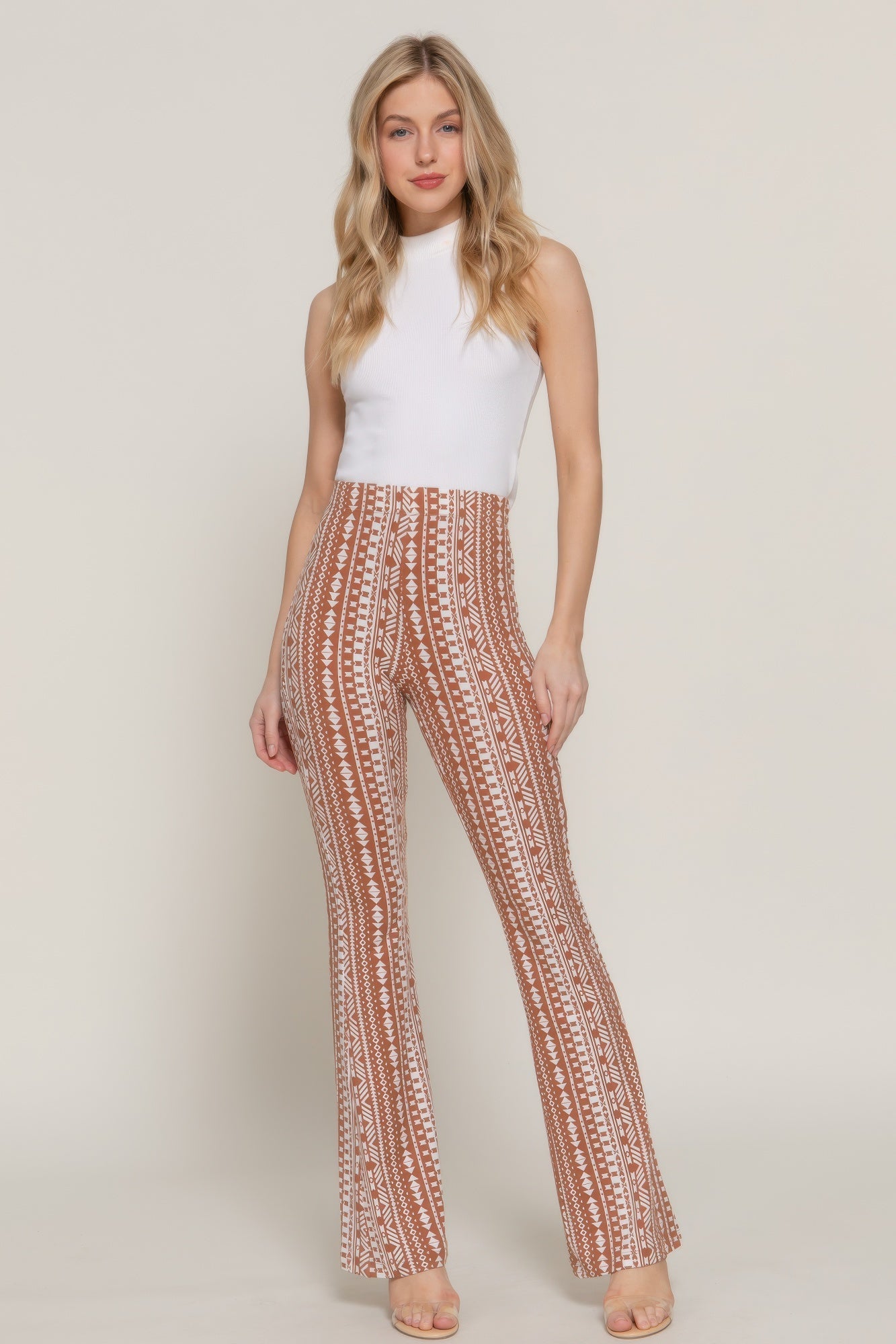 Waist Elastic Slim Flare Print Pants  Shop One Place