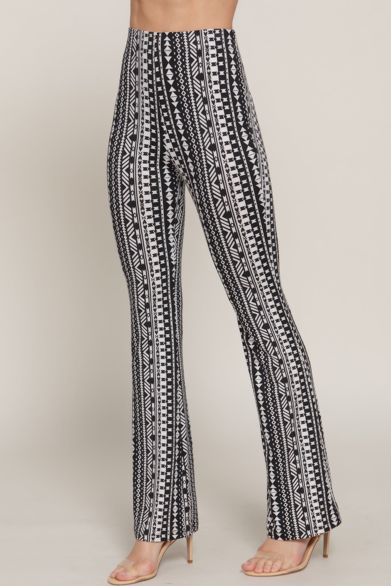 Waist Elastic Slim Flare Print Pants  Shop One Place