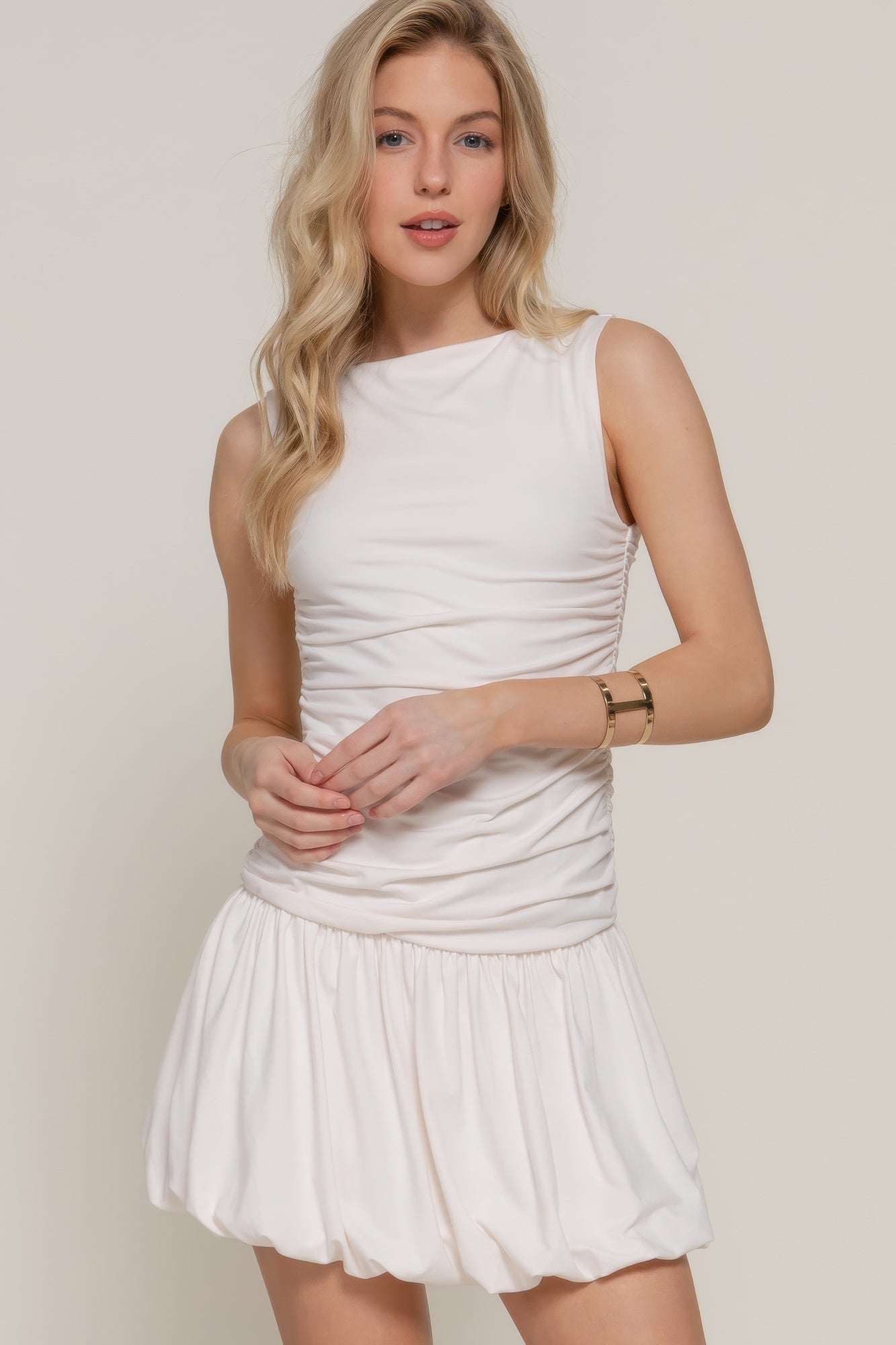 Sleeveless Boat Neck Voluminous Mini Dress  Shop One Place