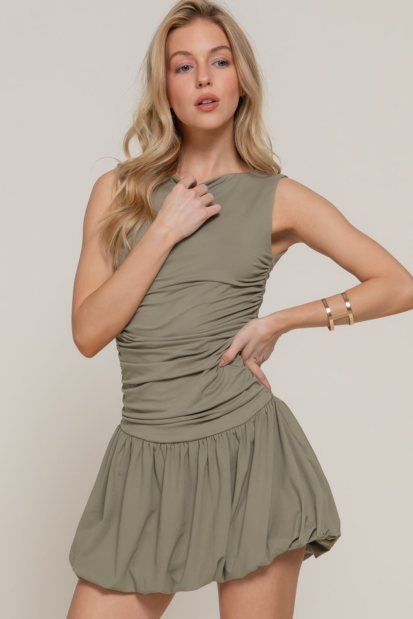 Sleeveless Boat Neck Voluminous Mini Dress  Shop One Place