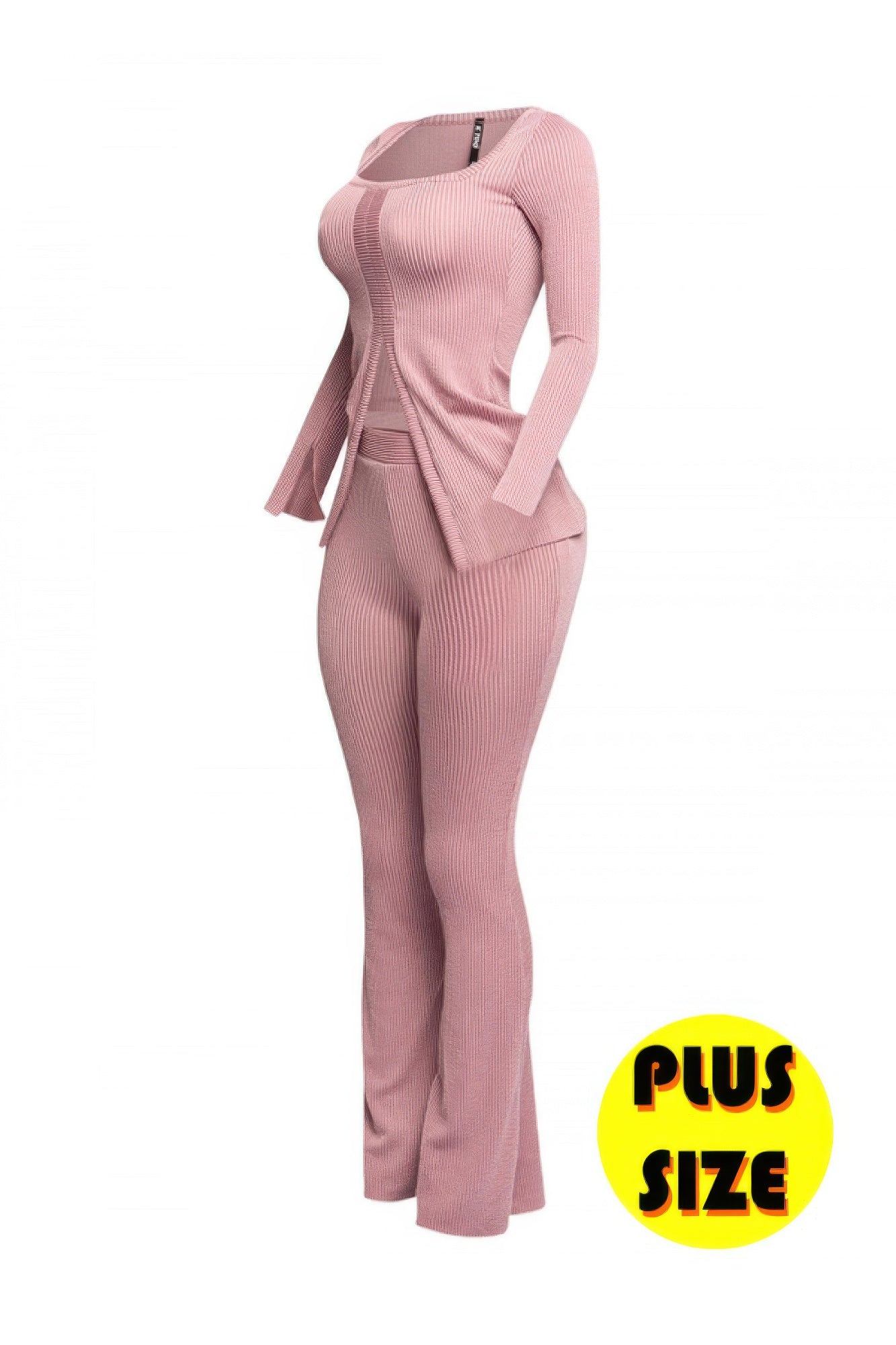 Plus Size Ribbed Pant Set With Slit Detail  Shop One Place