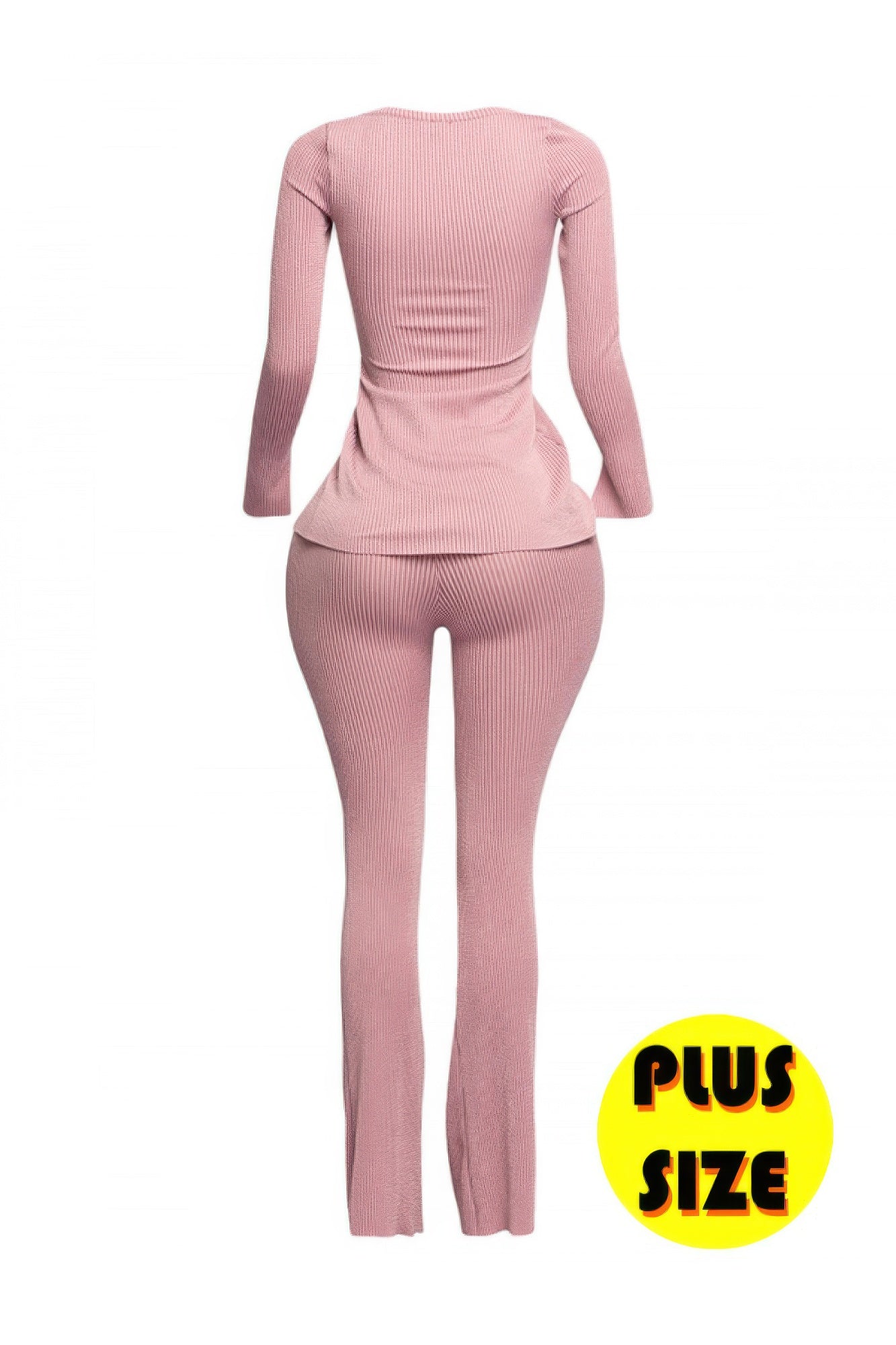 Plus Size Ribbed Pant Set With Slit Detail  Shop One Place