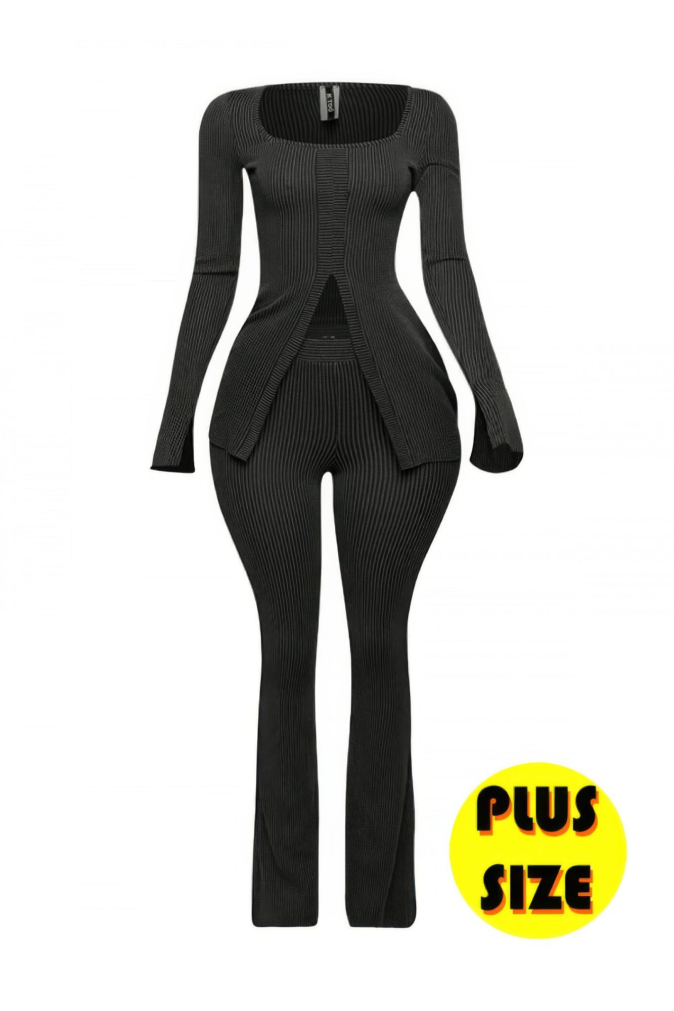 Plus Size Ribbed Pant Set With Slit Detail  Shop One Place