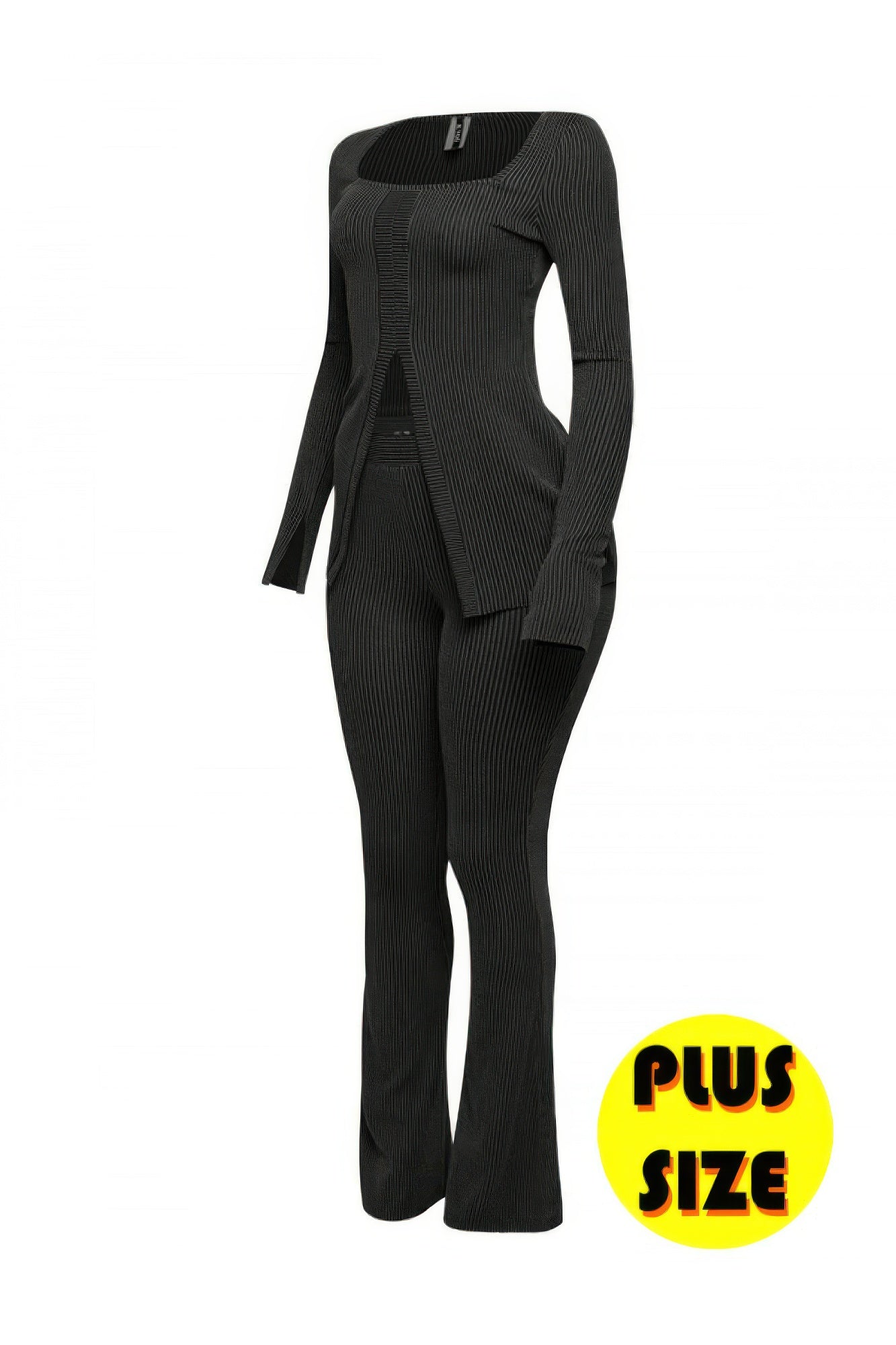 Plus Size Ribbed Pant Set With Slit Detail  Shop One Place