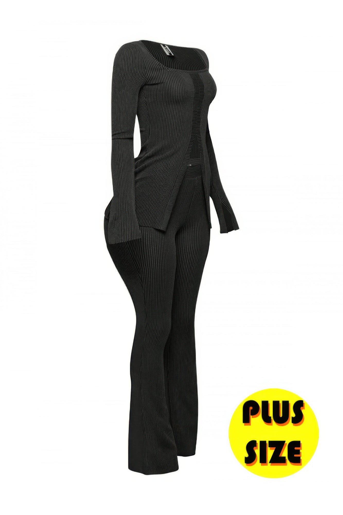 Plus Size Ribbed Pant Set With Slit Detail  Shop One Place
