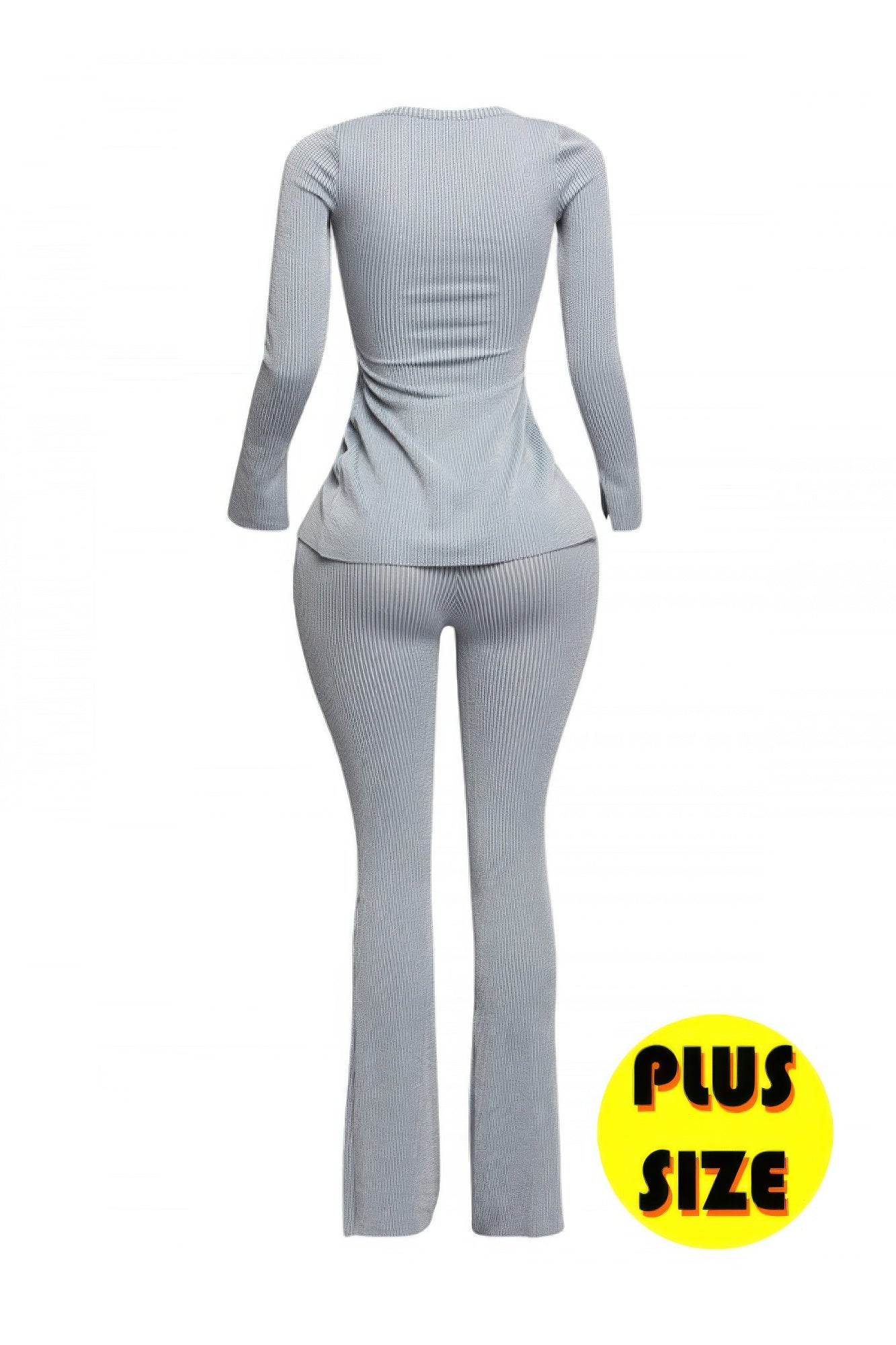 Plus Size Ribbed Pant Set With Slit Detail  Shop One Place