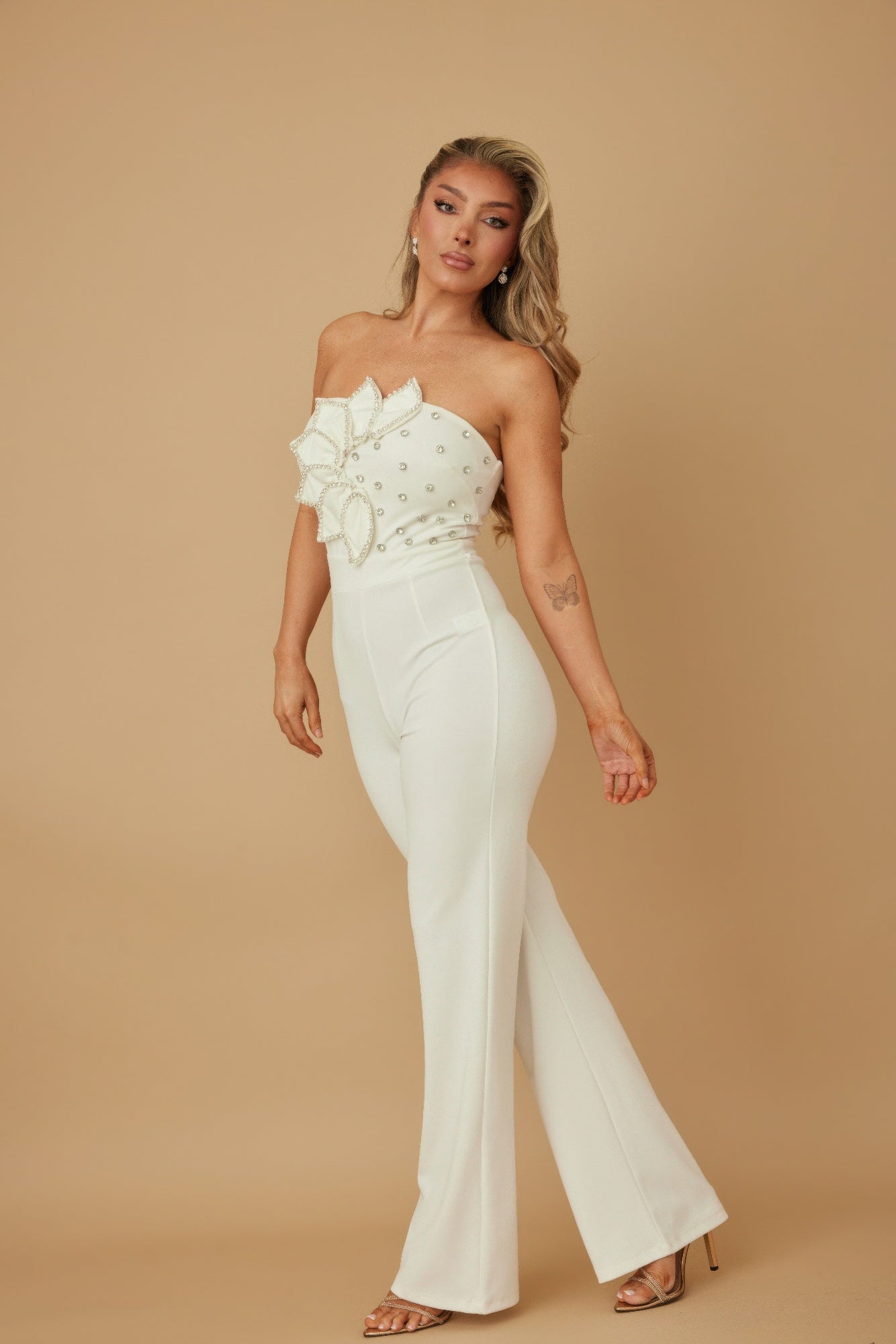 Petal Layer Flap With Rhinestones Jumpsuit  Shop One Place