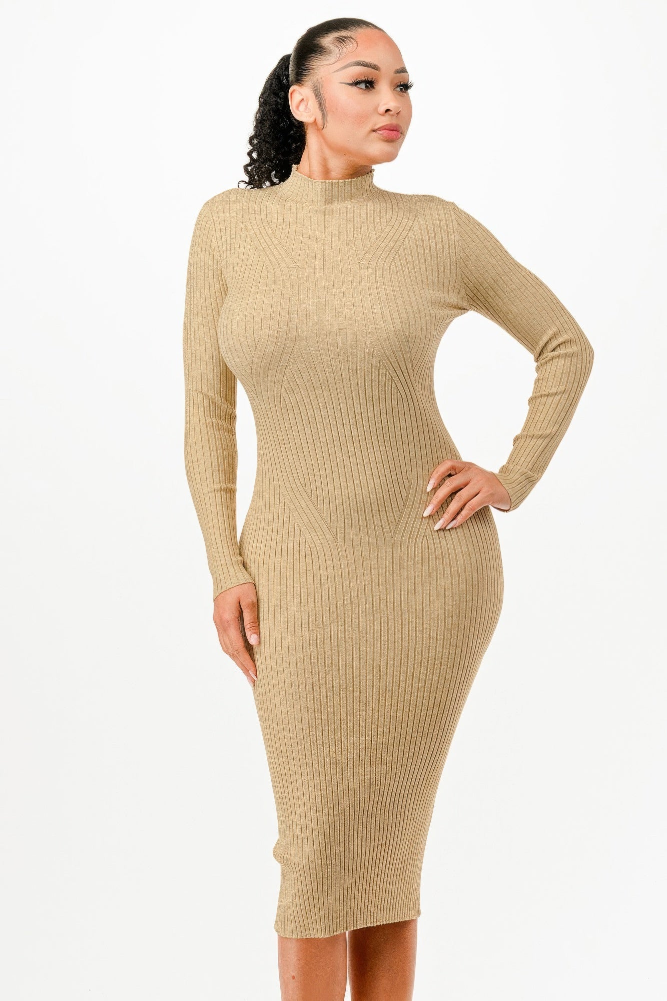 Stand Collar Sweater Bodycon Dress  Shop One Place