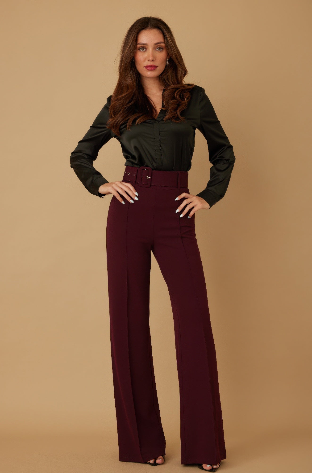 High Waist Pants With Buckle Belt  Shop One Place