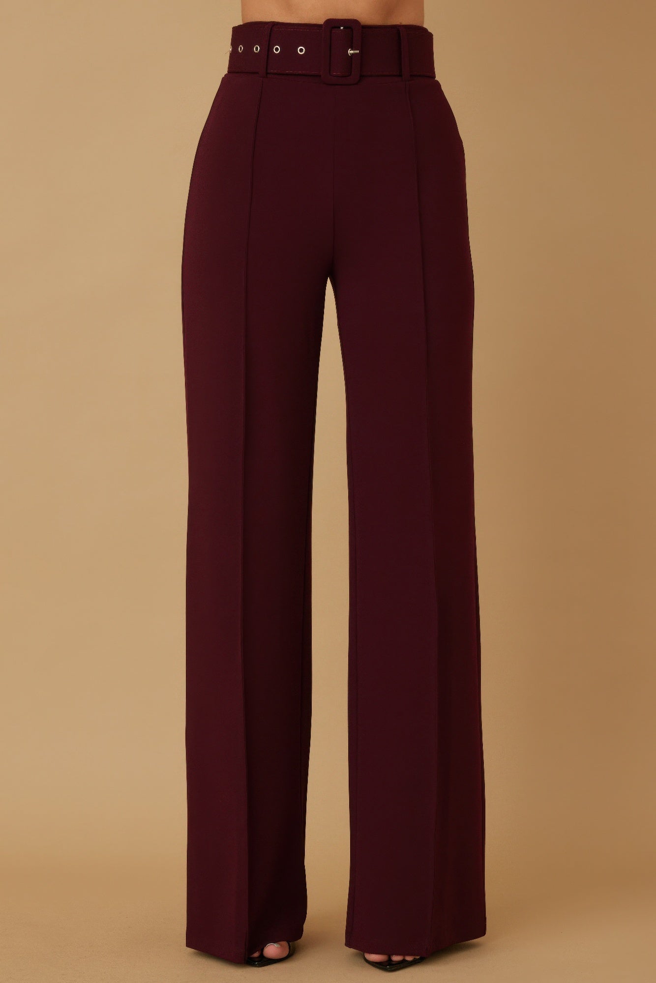 High Waist Pants With Buckle Belt  Shop One Place